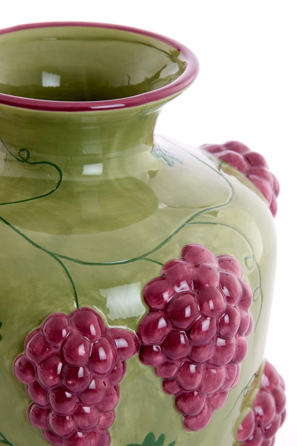Dirk Davids Leuchten GmbH Dekovase Deko-Vase Grape mit 3D-Traubenrelief Grün Weinrot Ø26 x 31 cm