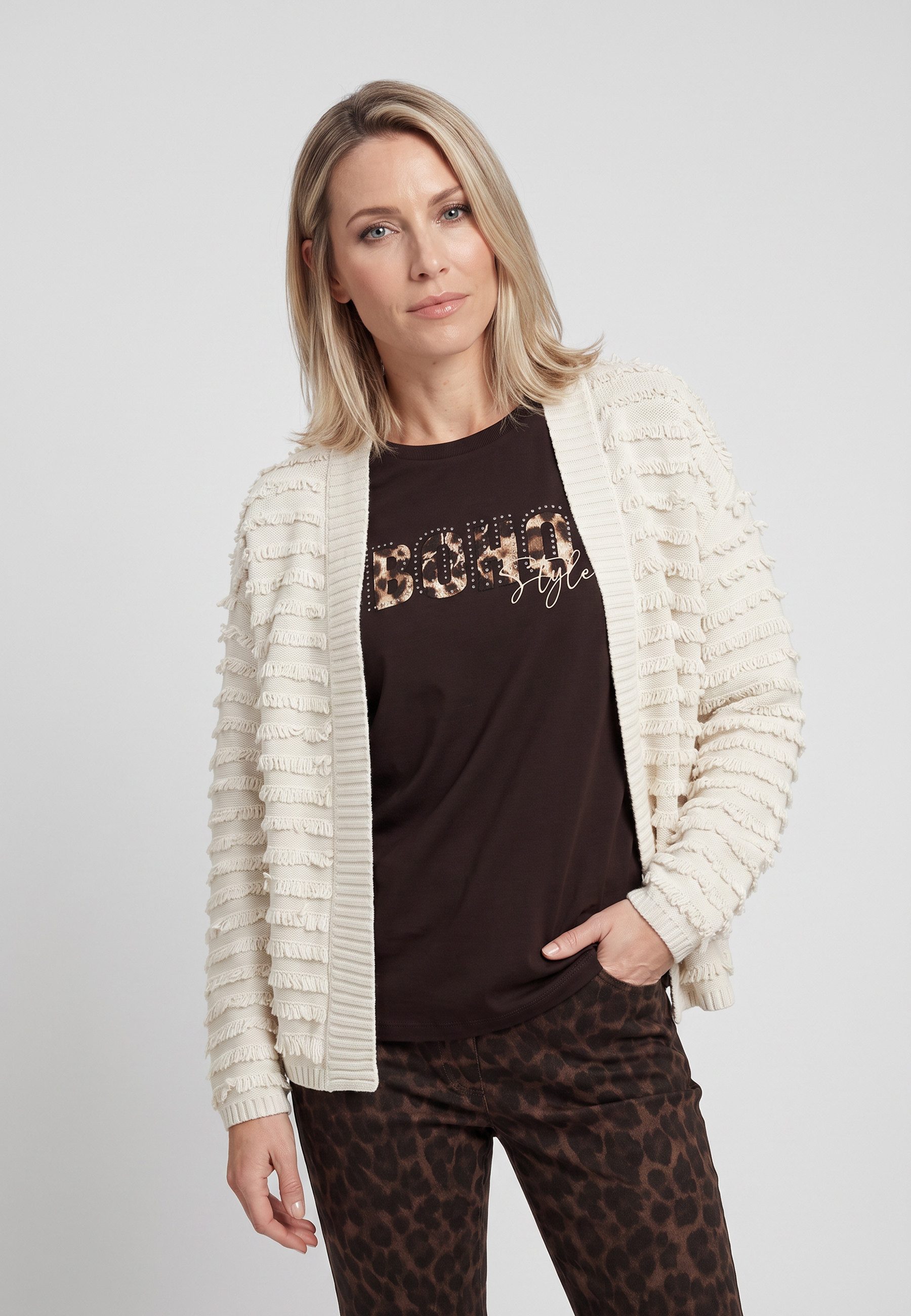 Olsen Cardigan mit Schalkragen und offener Vorderseite