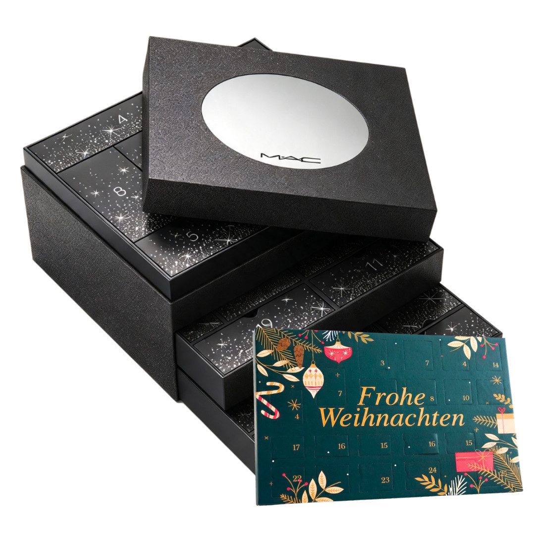 Mac Cosmetics Kosmetik-Adventskalender 2026 Make-UP + Doug Tisch Adventskalender 2er set Frauen Beauty (Set, 48-tlg), 48 tlg - 24 Make-UP Produkte + 24 Schokoladen Adventskalender - Damen