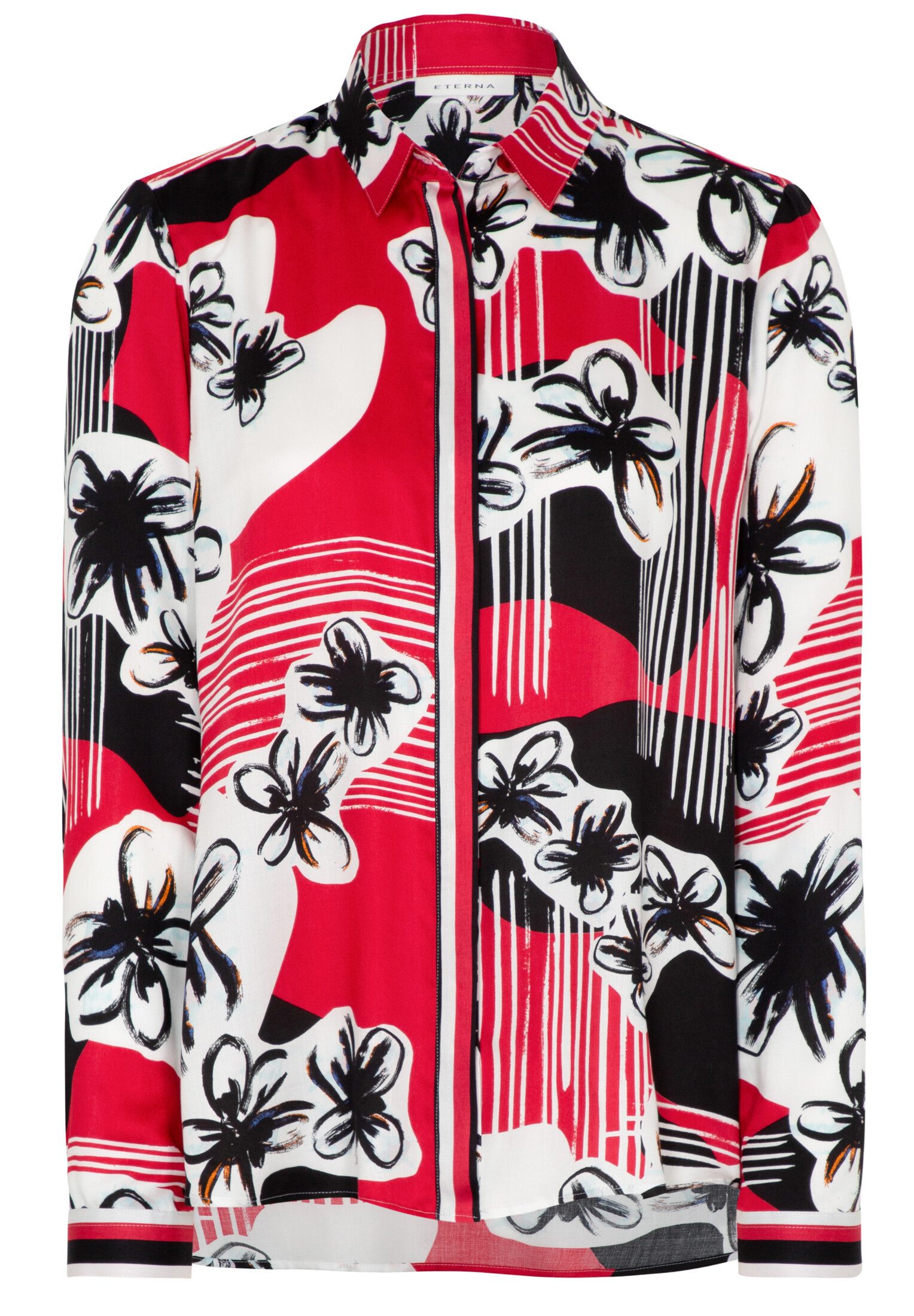 Eterna Blusentop ETERNA LOOSE FIT Langarm Bluse rot weiß schwarz floral 7424-54-D932