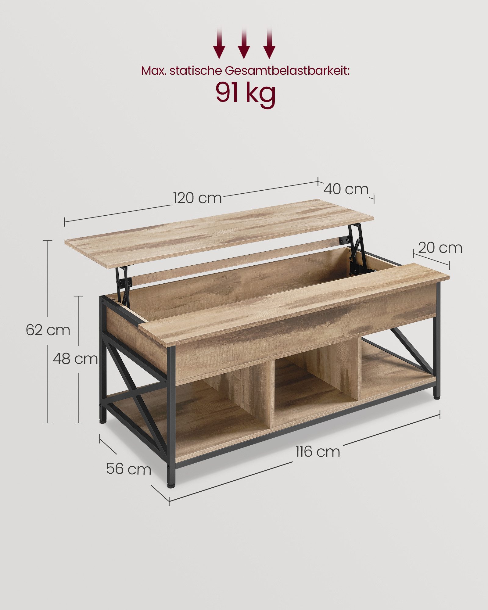 VASAGLE Couchtisch, höhenverstellbar, versteckter Stauraum, 60 x 100/120 x günstig online kaufen