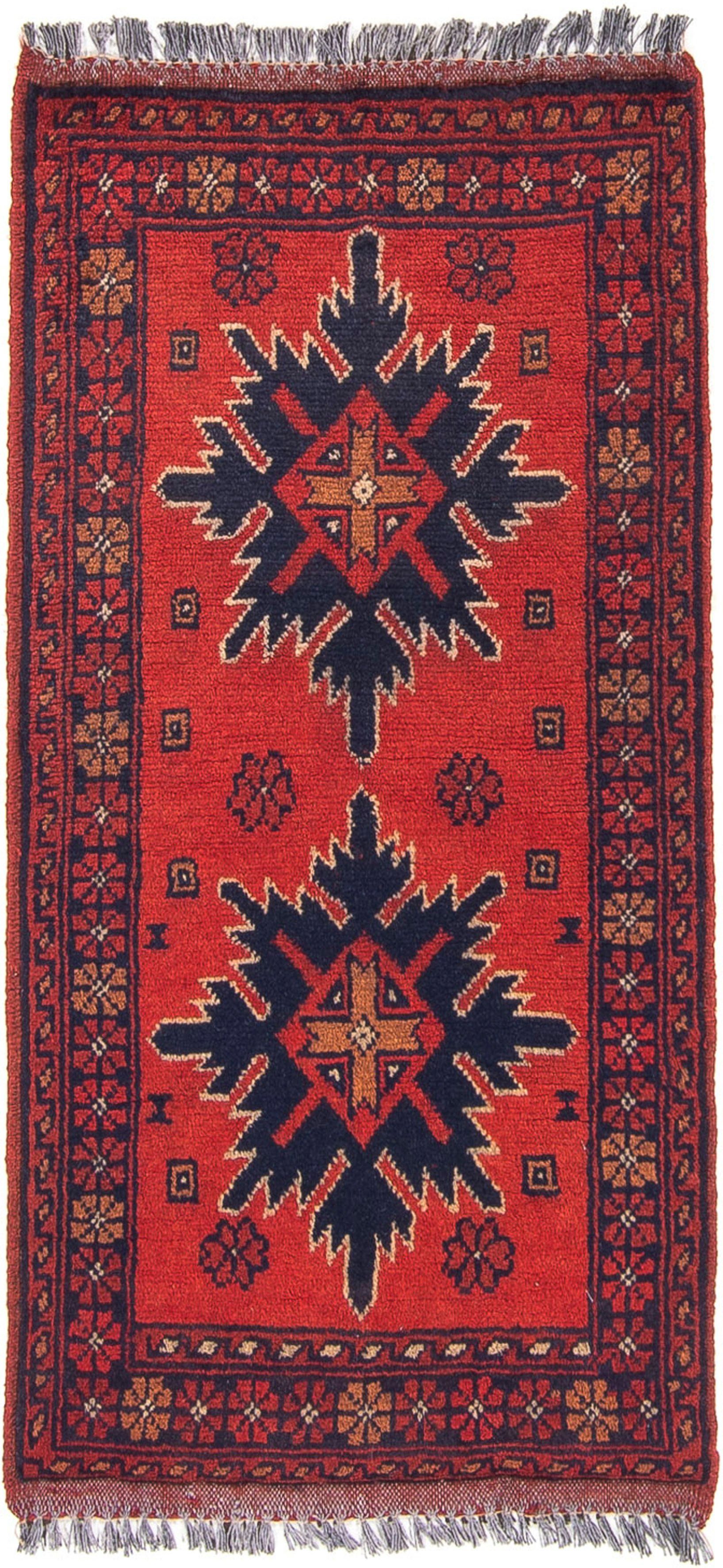 Orientteppich - 7 - 98 Afghan x Einzelstück Zertifikat mit Handgeknüpft, Wohnzimmer, 49 dunkelrot, - cm Höhe: morgenland, rechteckig, Kunduz mm,
