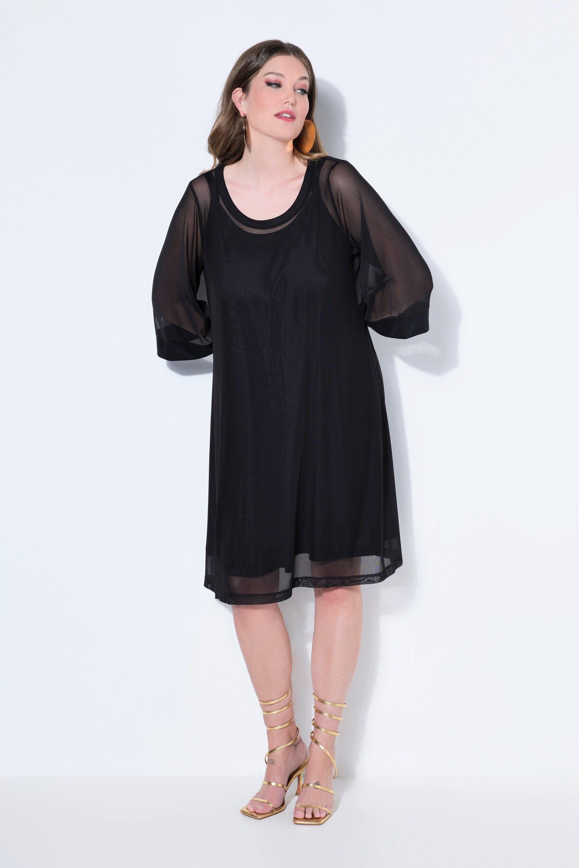 MIAMODA Jerseykleid Meshkleid A-Linie 3/4-Trompetenärmel