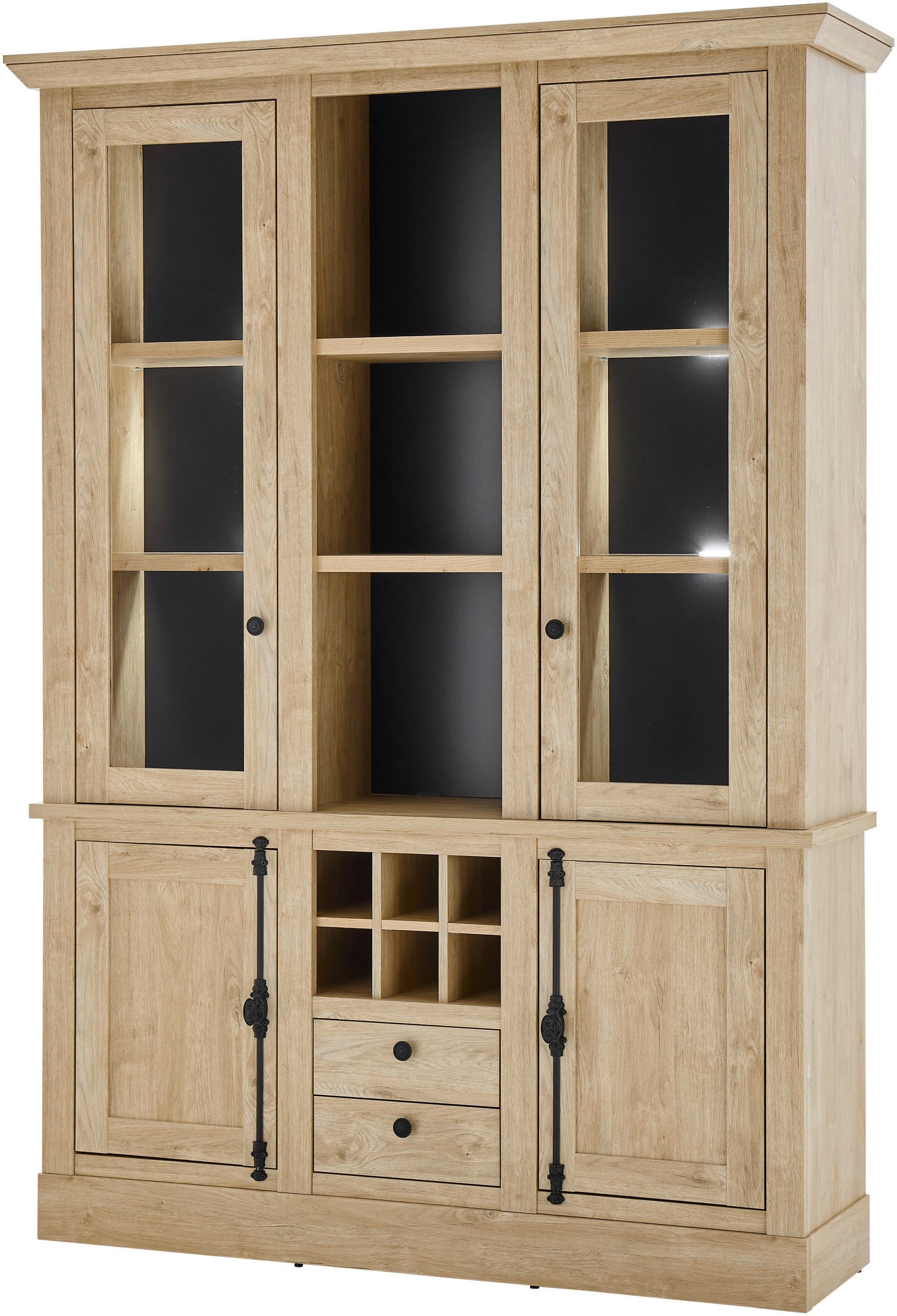 Home affaire Vitrine Cornwall, Hochschrank im Landhausstil, Glasvitrine, Eiche Dekor (1-St) Metallgriffe, 147 cm breit, viel Stauraum, in zwei Größen verfügbar