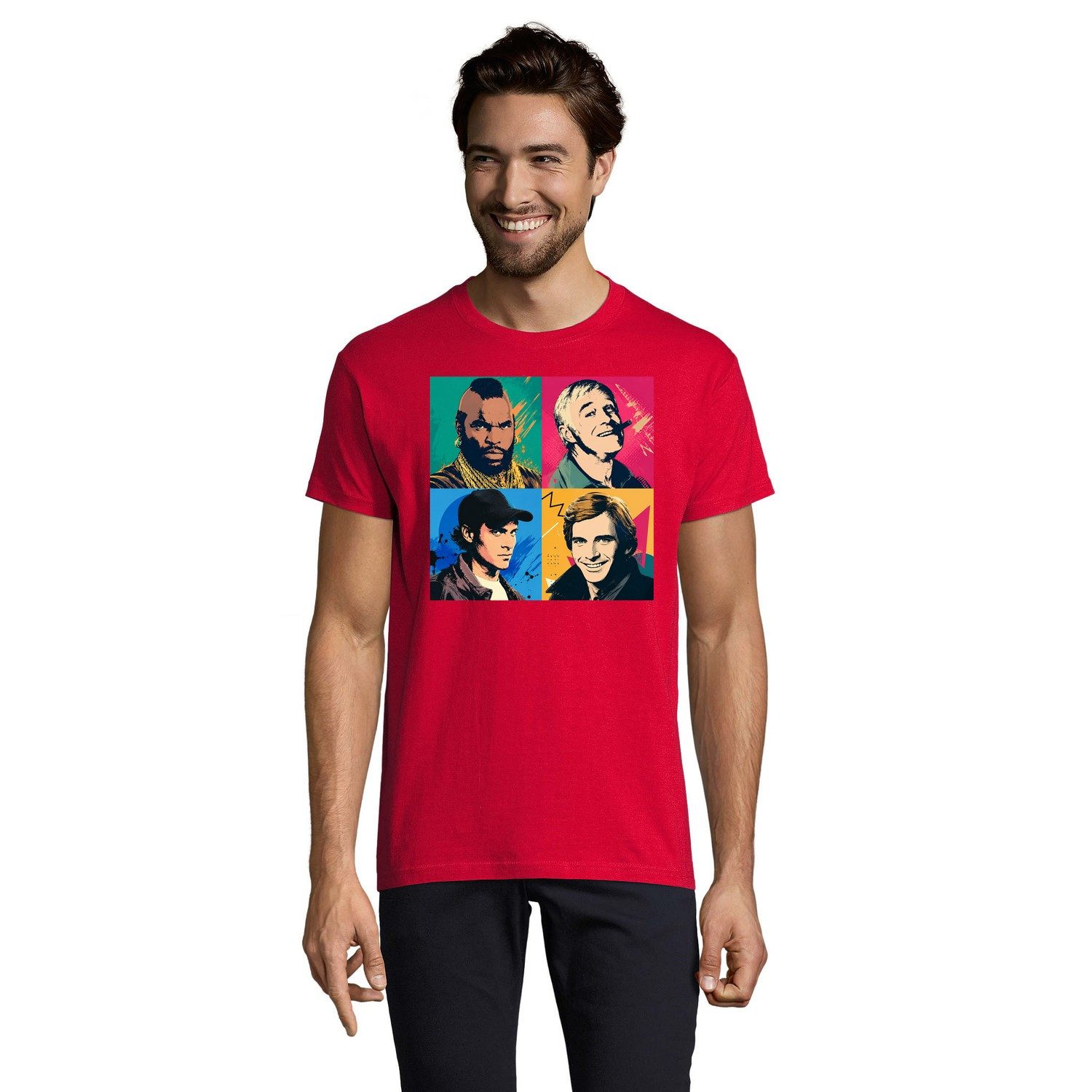 Blondie & Brownie T-Shirt Retro Team Herren T-Shirt Pop Art Comic Print Vintage 80er Jahre Motiv (Einzelstück, Einzelartikel) ATeamArt Herren Tee Pop Art Porträts