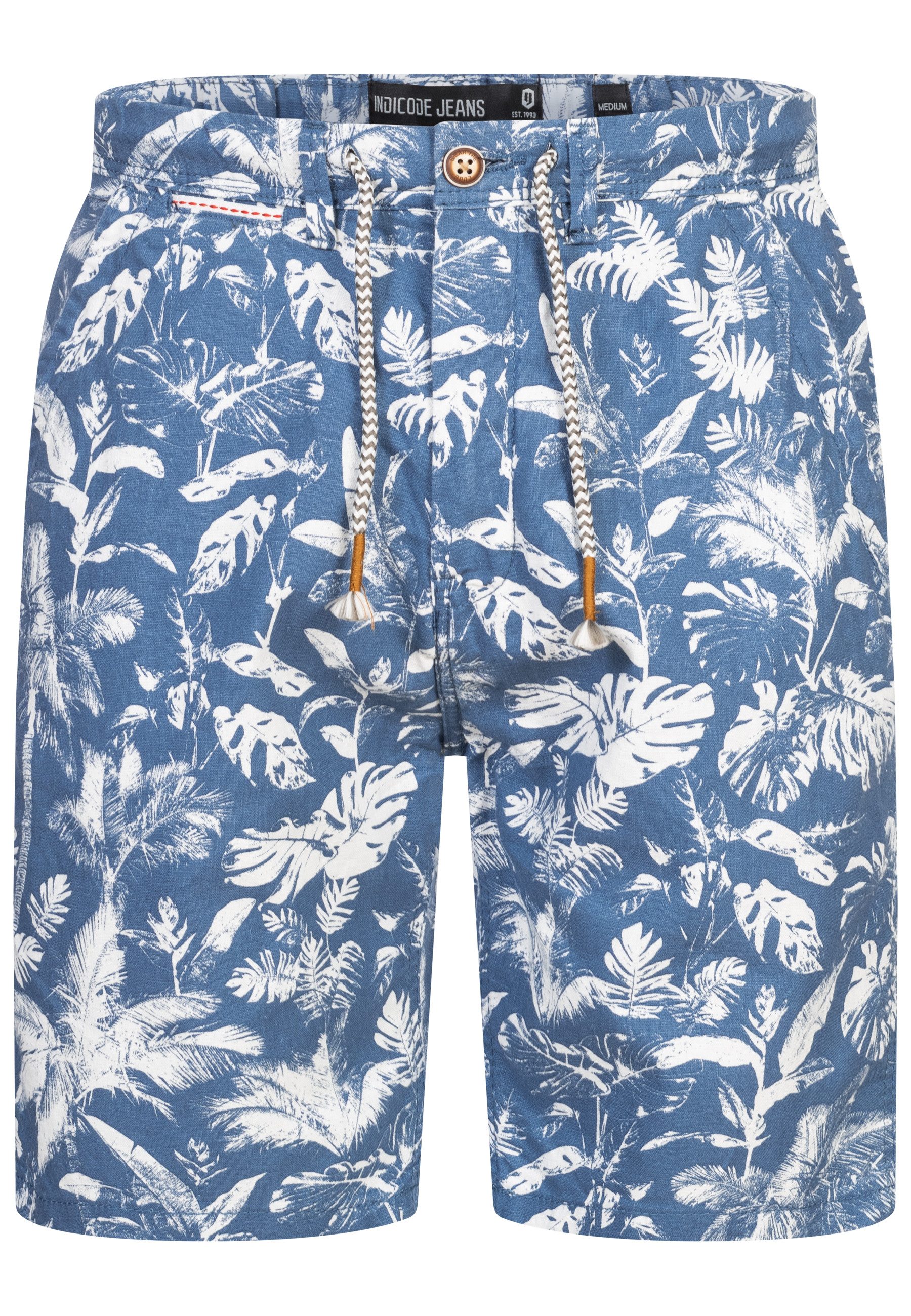 Indicode Chinoshorts Brayan mit Allover-Print, Leinenmix günstig online kaufen