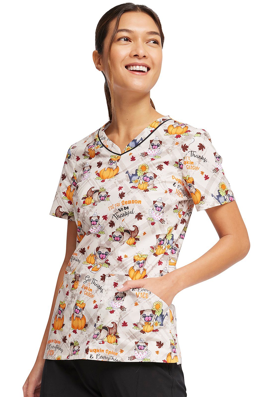 Cherokee Funktionsbluse Bunt bedruckter Damen Kasack "Niedlicher Mops" Kasack mit Motiv