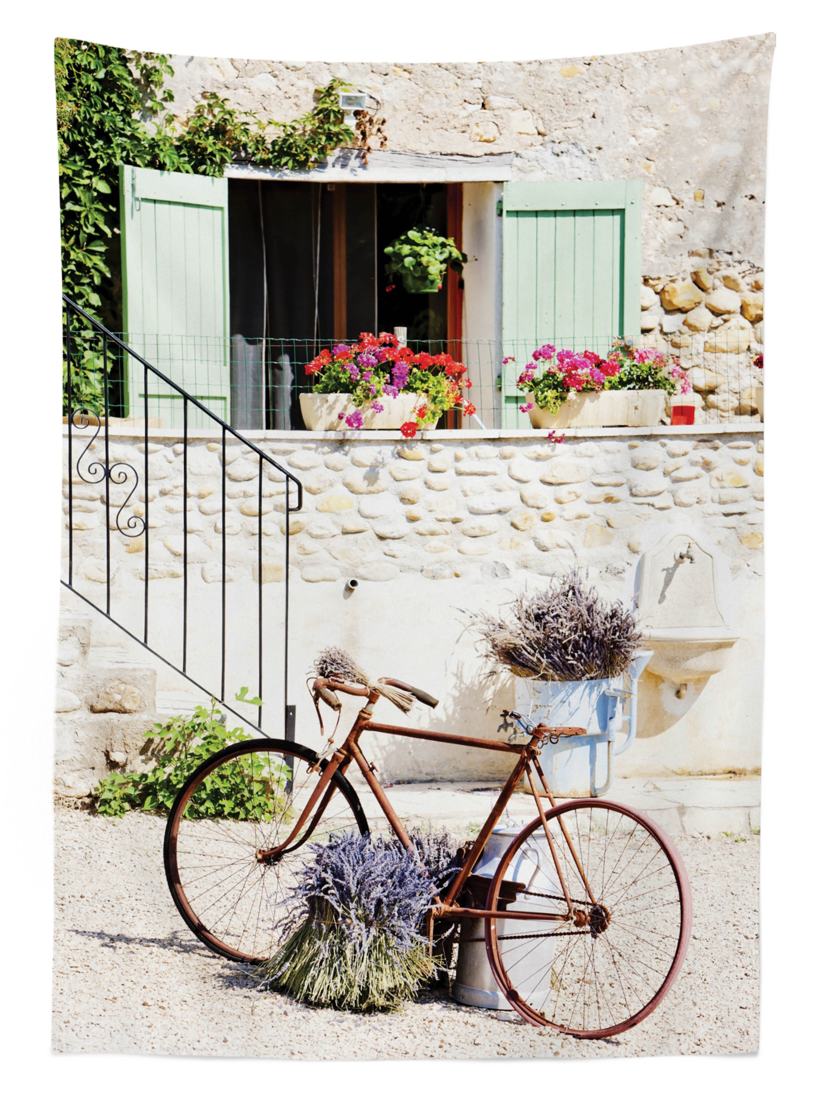 geeignet Farben, Fahrrad-Blumen-Land Abakuhaus Tischdecke den Für Bereich Außen Klare Farbfest Waschbar Rustikal