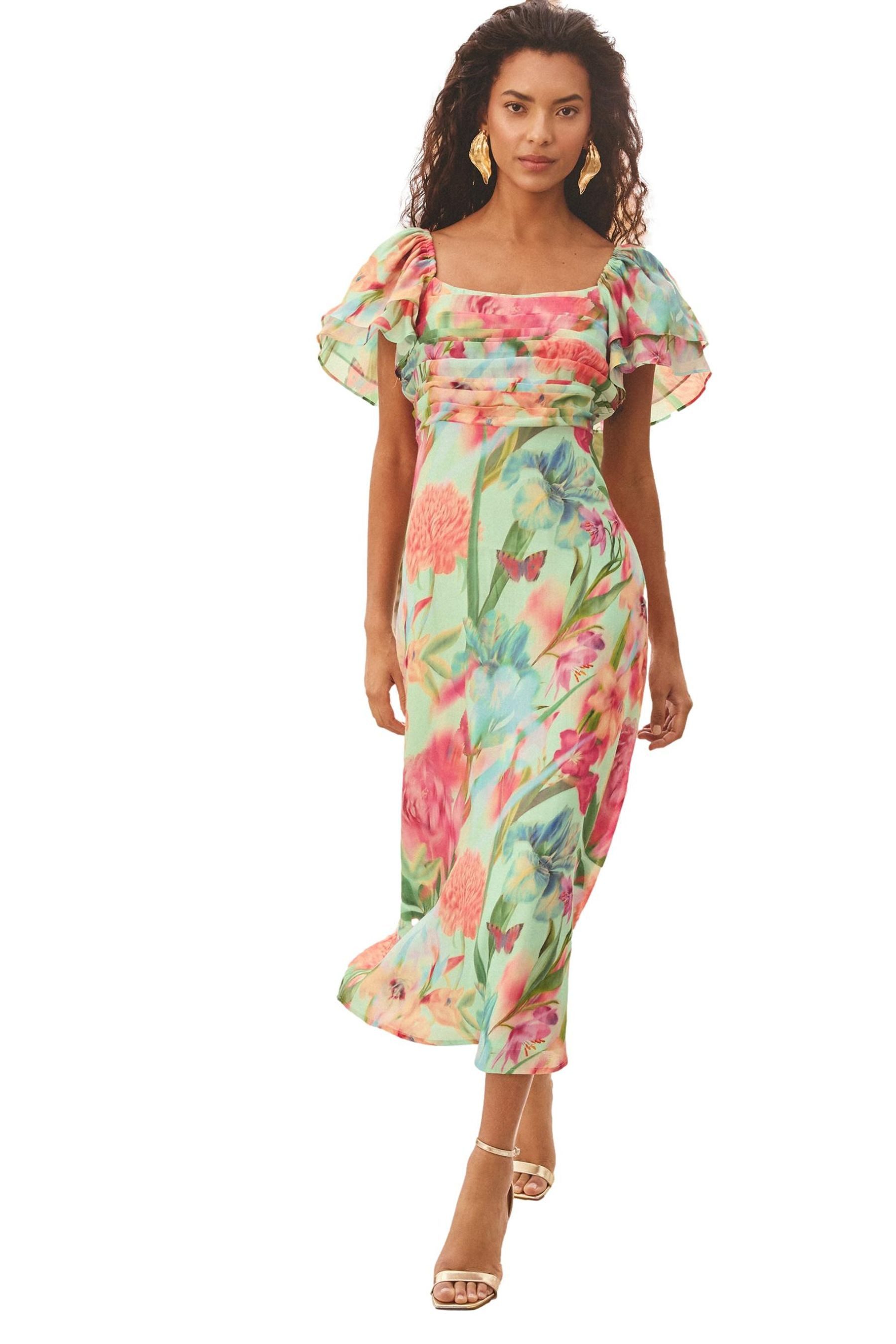 Love & Roses Midikleid Love & Roses Midikleid mit Flatterärmeln, Regular (1-tlg)