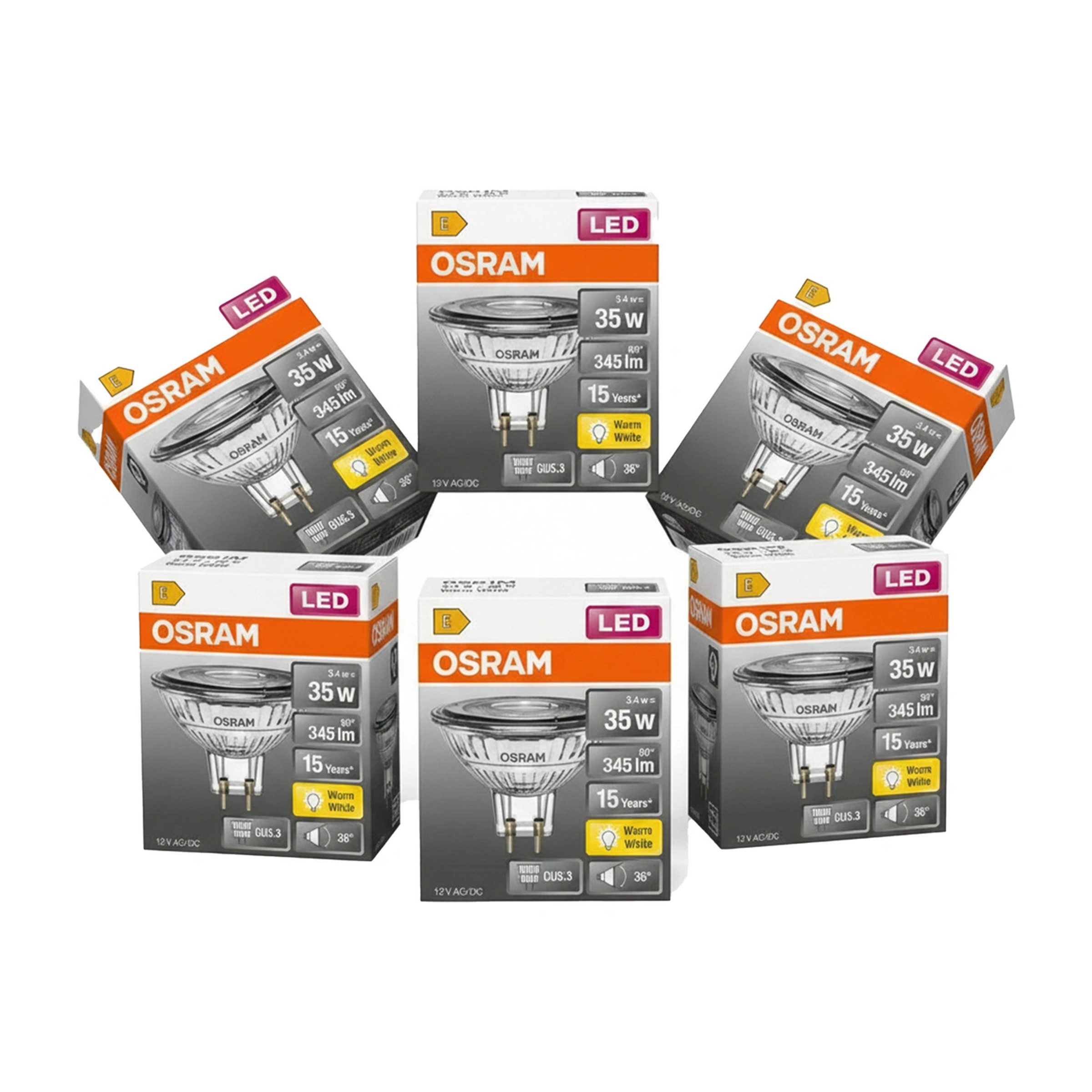 Osram LED-Leuchtmittel Osram LEDSMR163536 3,4W/827 12V GU5.3 – Dimmbar, Warmweiß (6er-Pack), 6 St.