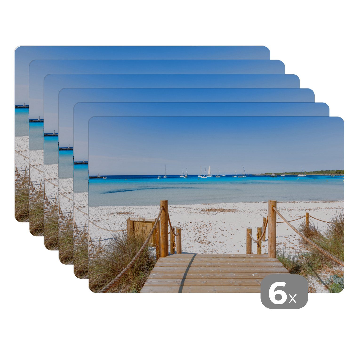 MuchoWow Platzset Strand - Holz - Spanien, (6-St), Platzset, Platzdecken, Platzmatte, Tischmatten, Schmutzabweisend