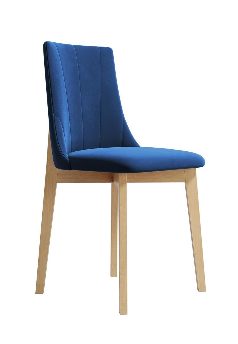 Beautysofa Polsterstuhl Felix II (Designstück für Wohnzimmer, zeitlos Holzstuhl), mit Holzbeine, stilvoll Stuhl mit bequemem Sitz Blau (riviera 81) | Buche