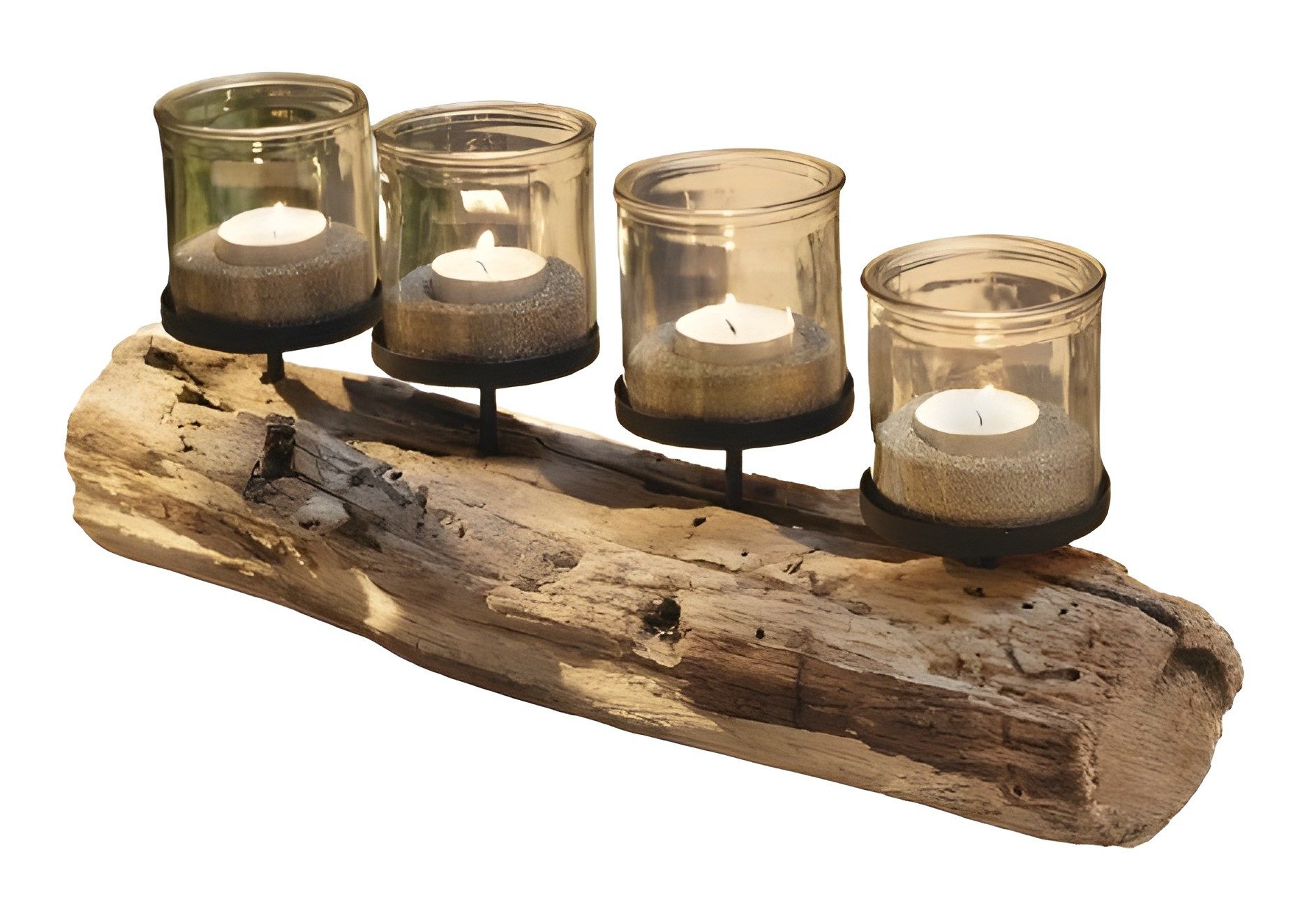 Kerzenhalter "Rustikal" aus verwittertem Holz, Unikat, 49 cm lang, Kerzenleiste mit