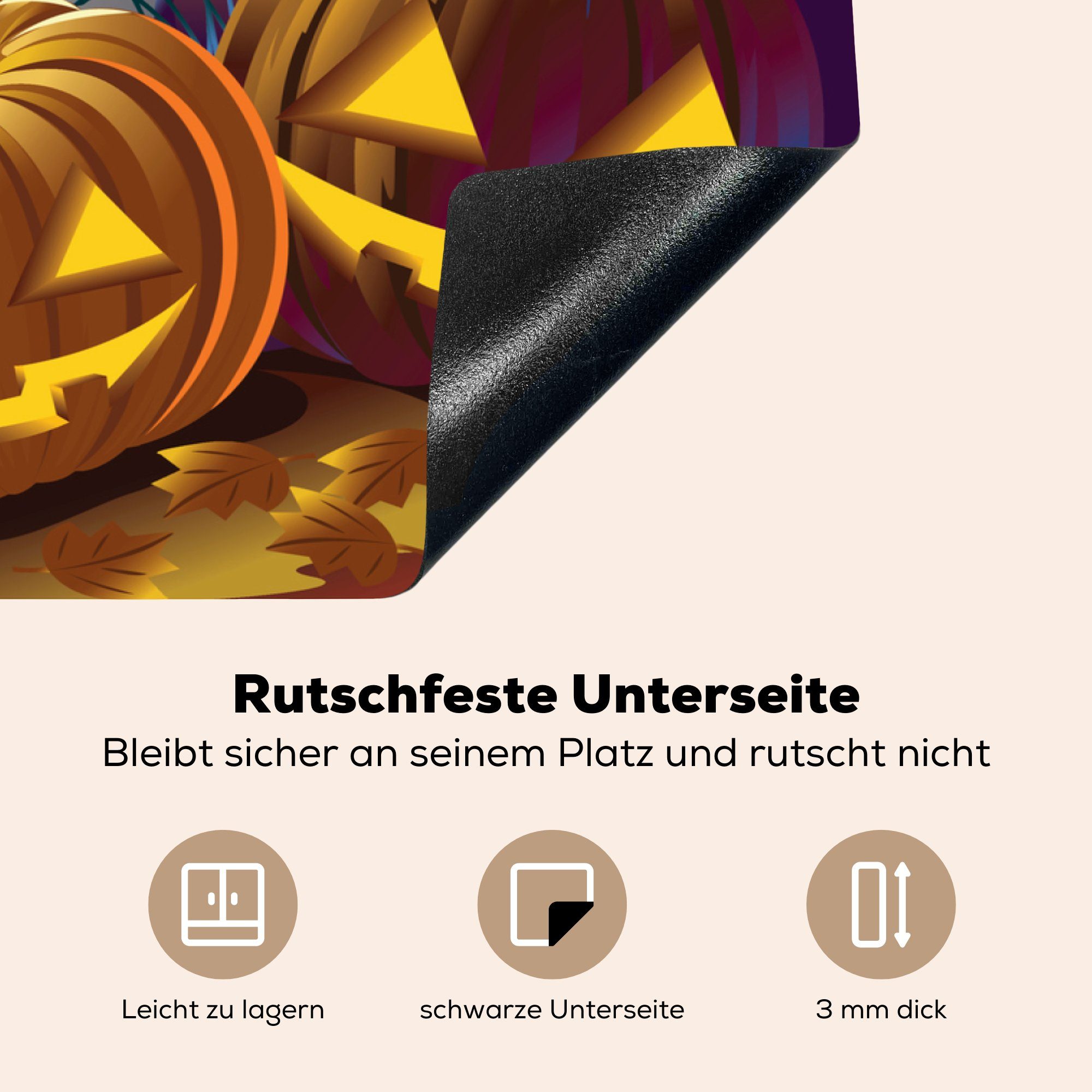 Herdblende-/Abdeckplatte Halloween-Nacht Zwei für MuchoWow Vinyl, in cm, Illustration, die Kürbisse Schutz tlg), in küche, (1 einer Induktionskochfeld 81x52 einer Ceranfeldabdeckung