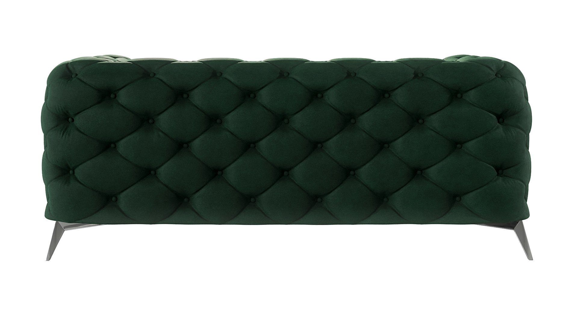 mit Sofa S-Style Füßen, Wellenfederung Chesterfield 2-Sitzer Grün Flasche Kalina mit Möbel Silber Metall