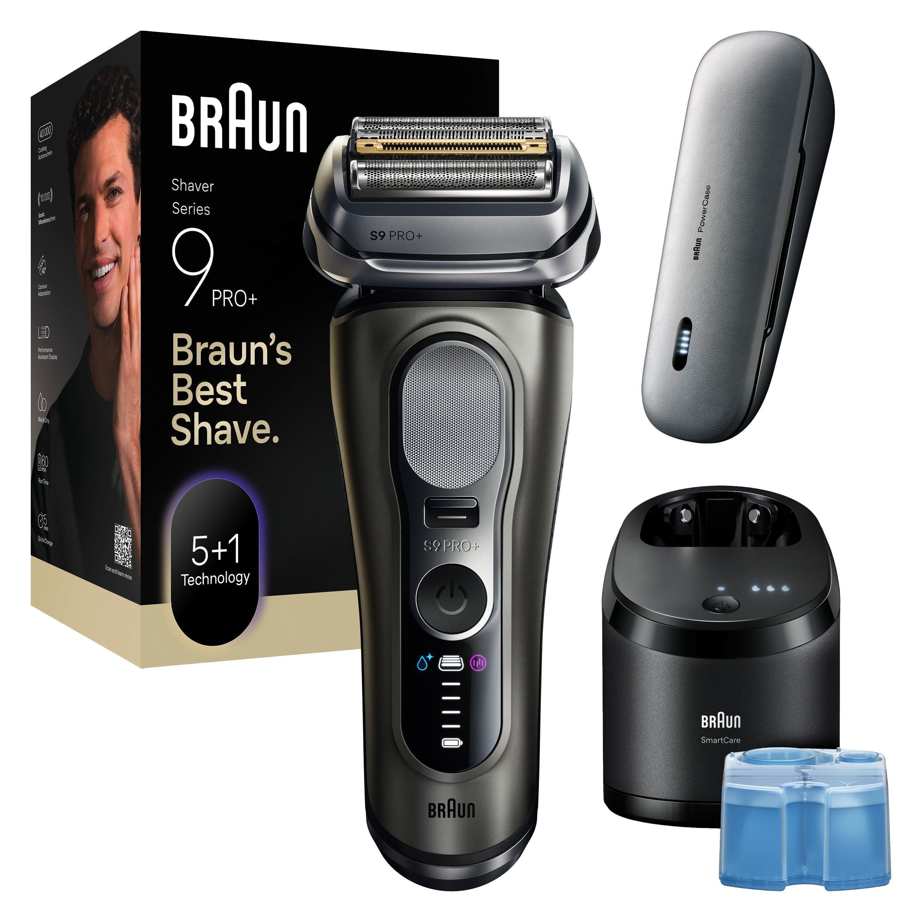 Braun Elektrorasierer Series 9 9675cc, Smart Care Center, integrierter Präzisionstrimmer, 5+1 ultradünne Präzisionsklingen, Ladeetui, 6-in-1 SmartCare Center