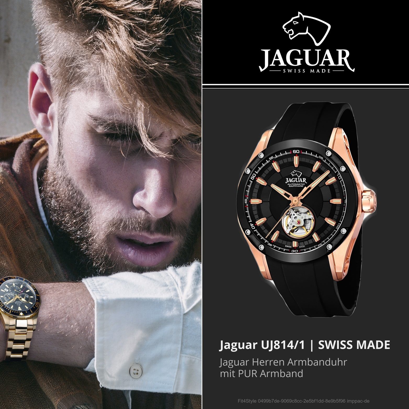Elegant-Sty PURarmband, 44mm), rundes Jaguar Uhr groß JAGUAR Herren mit Quarzuhr Gehäuse, Automatik, J814/1 Herrenuhr (ca.