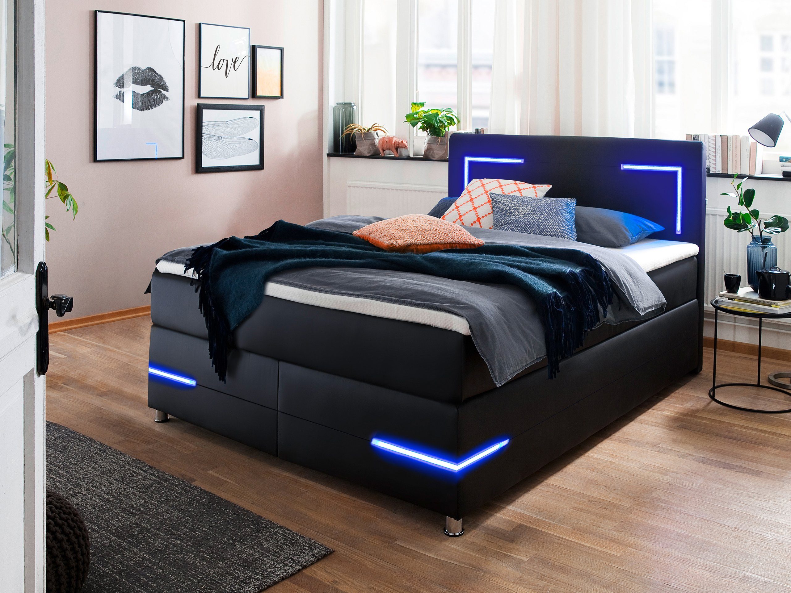 wonello Boxspringbett »Lights 2.0«, mit LED Beleuchtung und Topper,  wahlweise mit Bettkasten online kaufen | OTTO