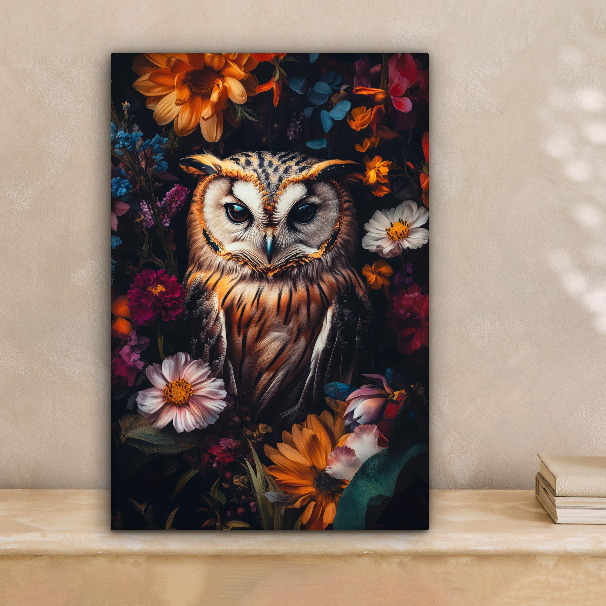 OneMillionCanvasses® Leinwandbild Eule - Blumen - Farbenfroh - Natur, Fotod günstig online kaufen