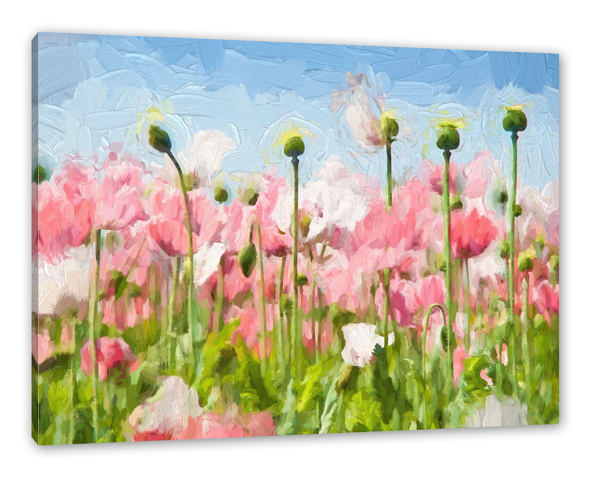 Pixxprint Leinwandbild Blumenwiese Mohnblumen, inkl. Mohnblumen Leinwandbild bespannt, Zackenaufhänger (1 St), fertig Blumenwiese