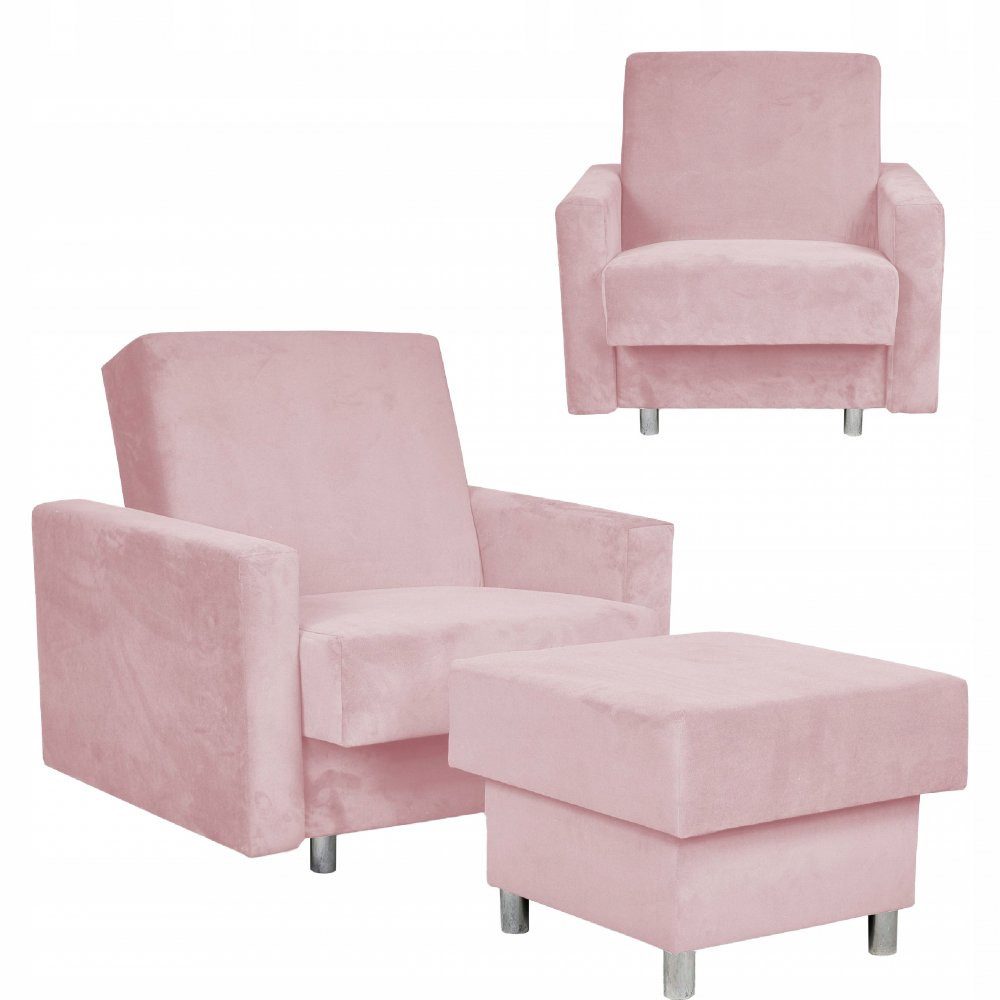Family Meble Sessel Family Meble Alicja Schlafsessel mit Hocker und Bettkasten 97 cm rosa