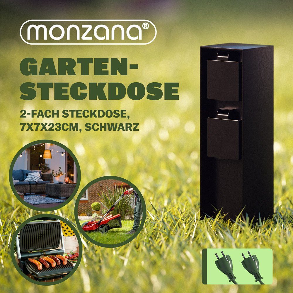 monzana Gartensteckdose, 2-fach IP44 Metallspieß Witterungsbeständig Garten Edelstahl Schwarz