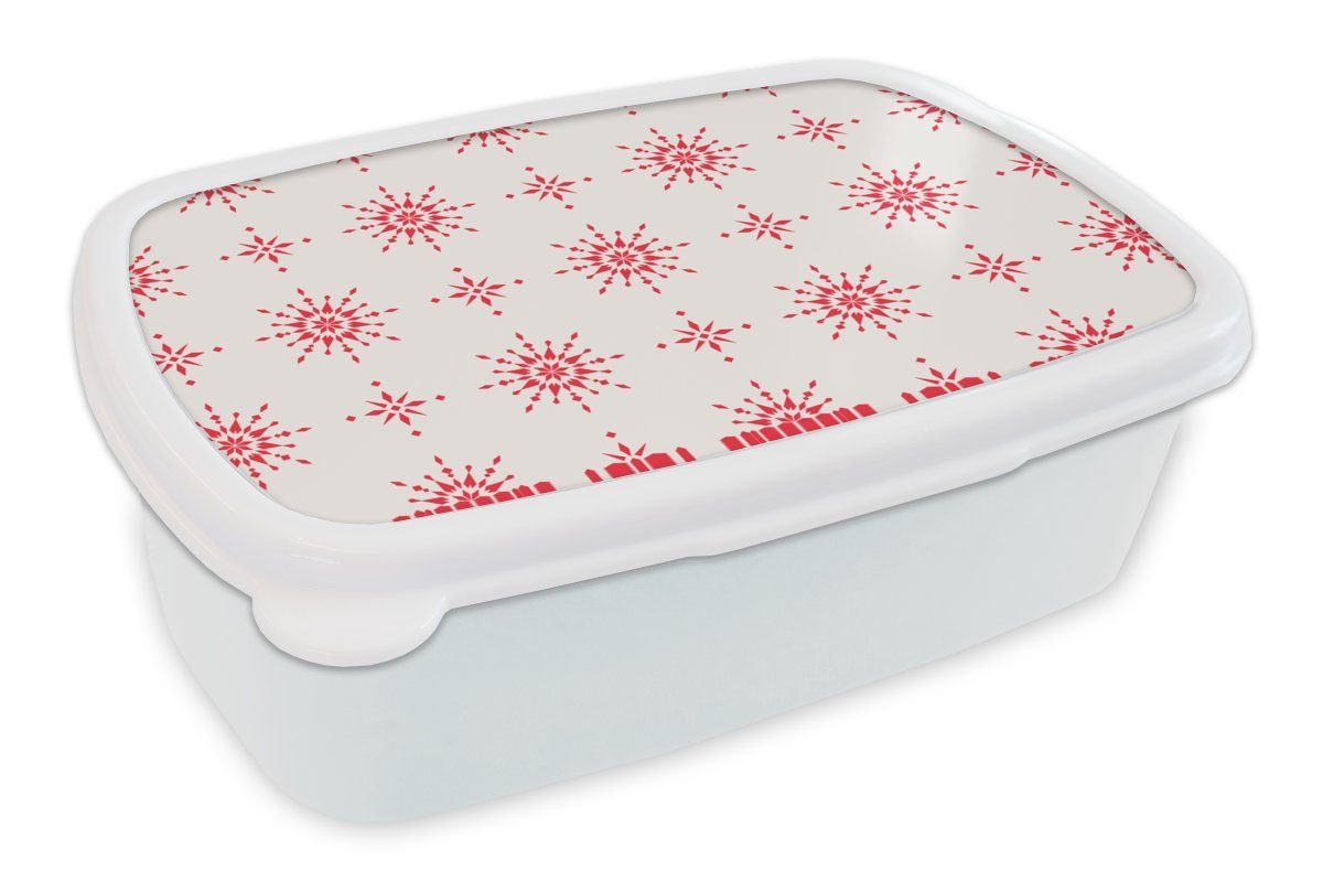 MuchoWow Lunchbox Sterne - Rot - Winter - Weihnachten - Muster, Kunststoff, (2-tlg), Brotbox für Kinder und Erwachsene, Brotdose, für Jungs und Mädchen weiß