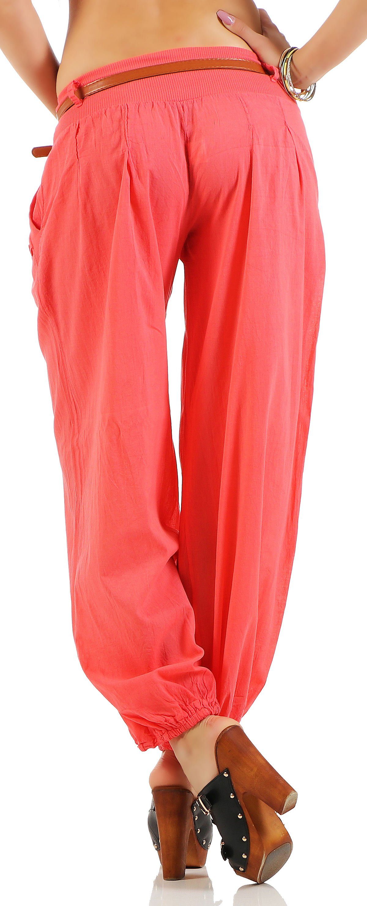malito more than fashion Haremshose malito Damen Chino Hose in Uni Farben, Freizeithose mit Gürtel, Sommerhose mit Gürtel