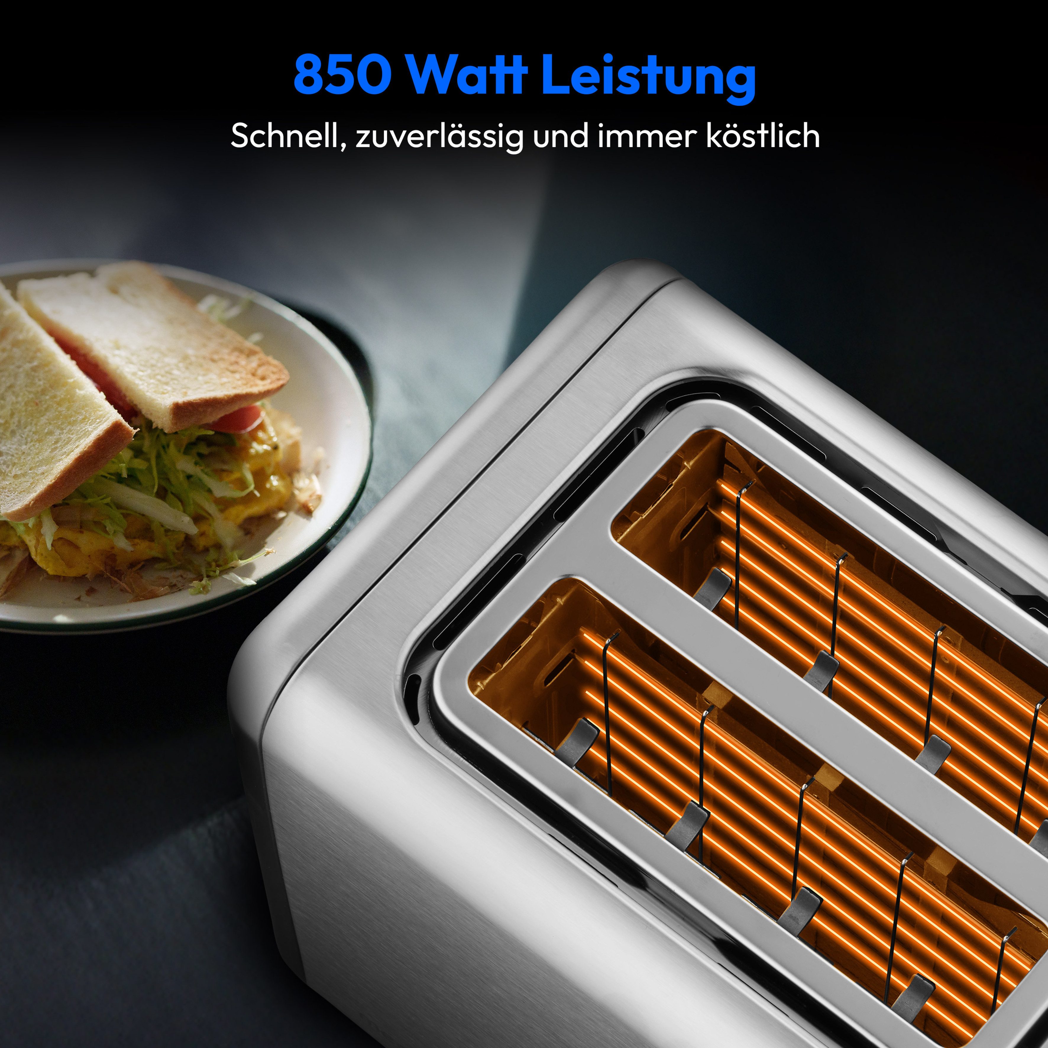 Medion® Toaster MD12102, 2 Toastschlitze, 2 Schlitze, für 2 Scheiben, 850 W, abnehmbarer Brötchenaufsatz