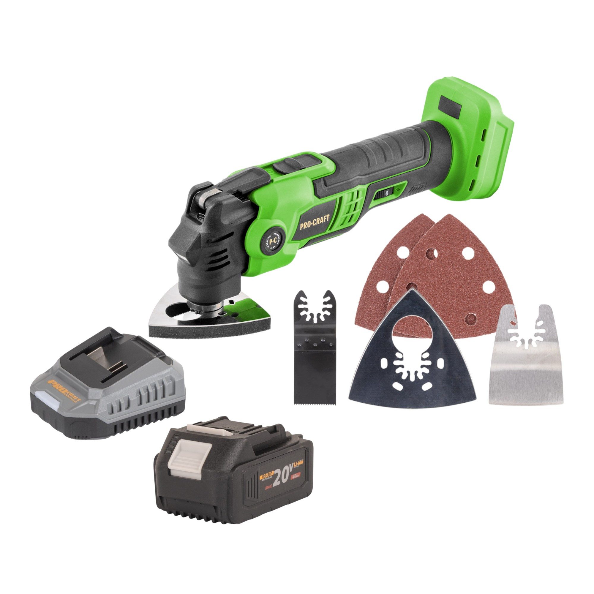 PRO CRAFT Akku-Multifunktionswerkzeug PMT22bb 20 V Brushless + 1x Akku 4,0 Ah + Ladegerät