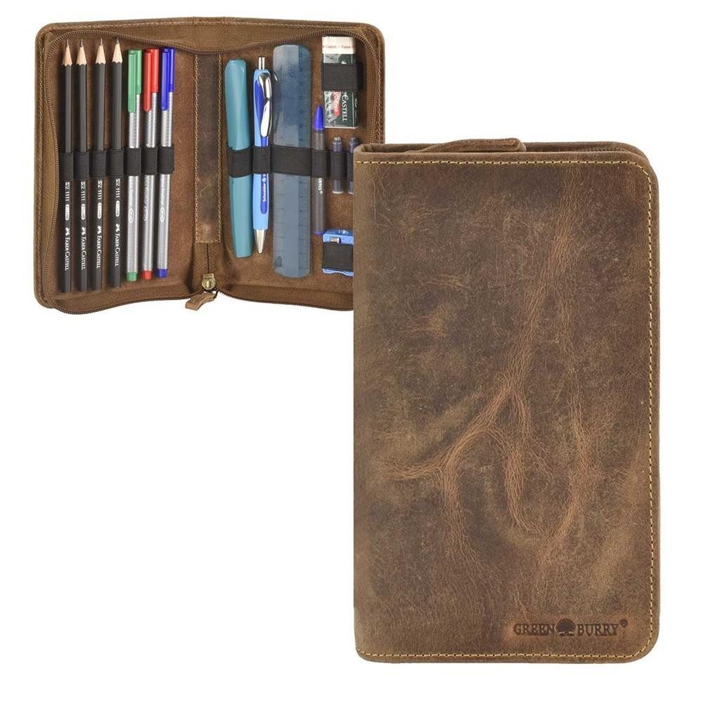 Greenburry Schreibgeräteetui Vintage, Stifteetui, Federmappe, 9 Stiftschlaufen, Antikleder braun