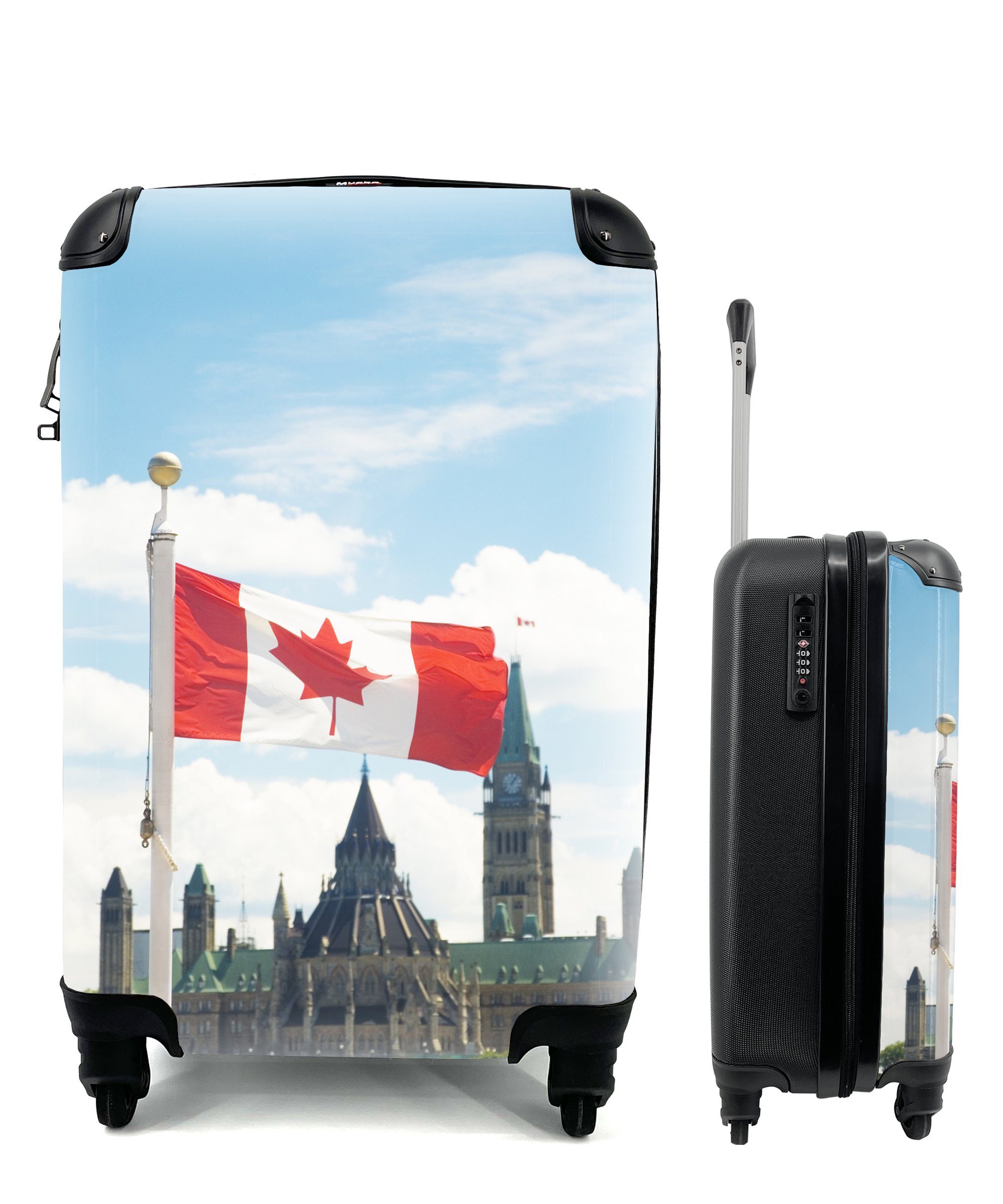 MuchoWow Handgepäckkoffer Kanadische Flagge und Parlament, 4 Rollen, Reisetasche mit rollen, Handgepäck für Ferien, Trolley, Reisekoffer
