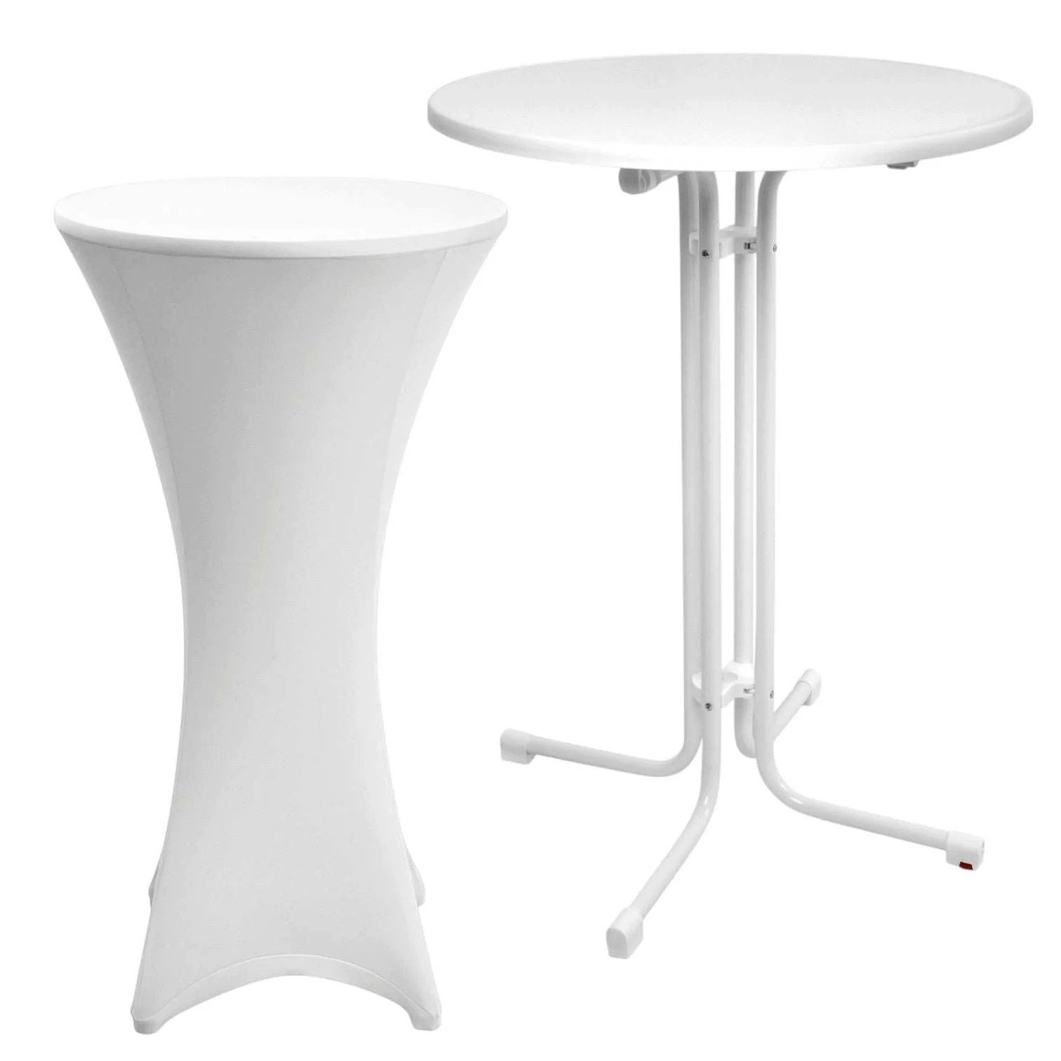 Beautissu Stehtisch Outdoor Stehtisch Sylt, klappbar, Ø80cm, Weiß, mit Husse, Platzsparender Bistrotisch in Gastro-Qualität