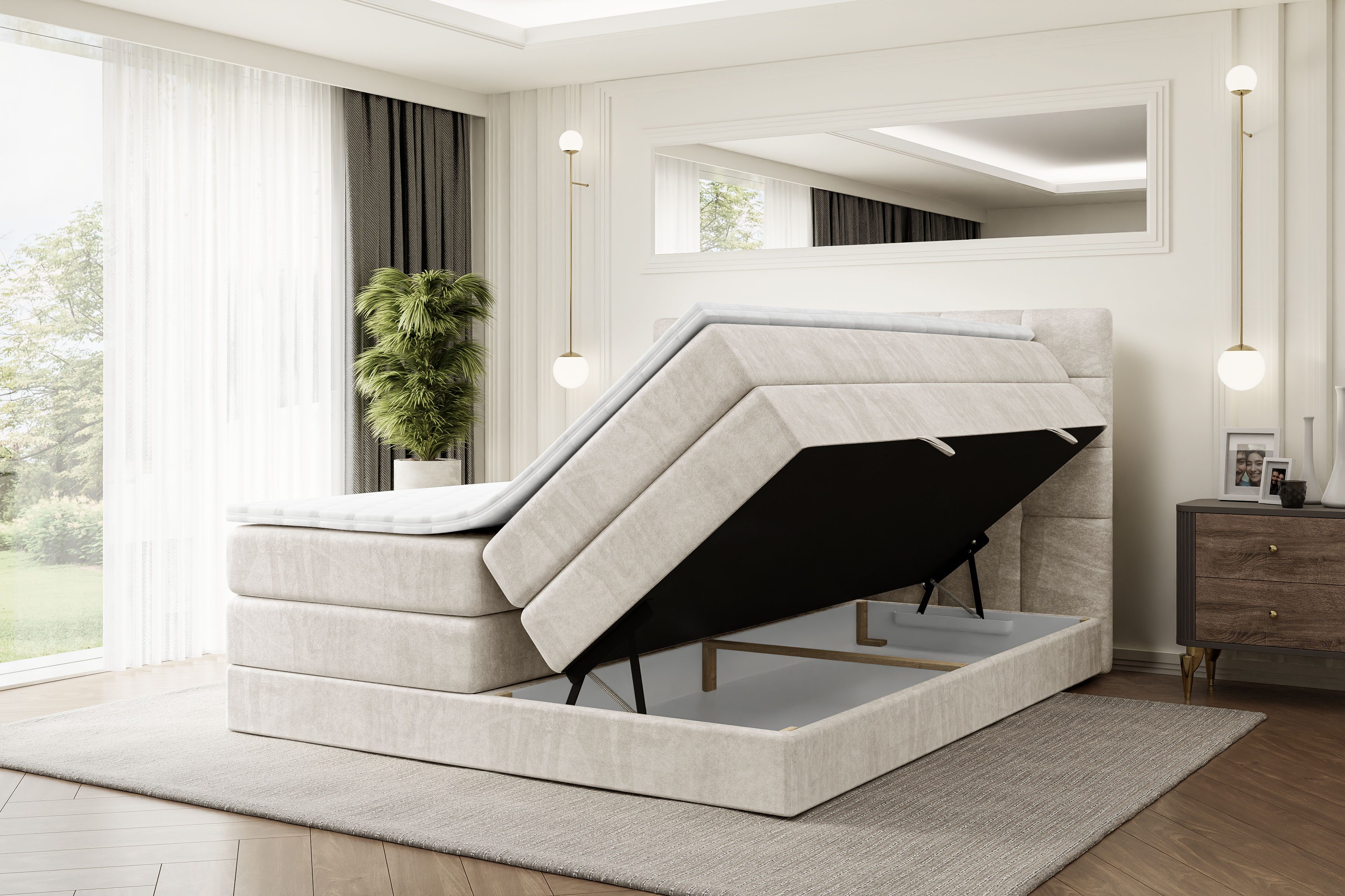 ALTDECOR Boxspringbett BRUGO KING (mit Matratze und Lattenrost Topper Polsterbett mit Bettkasten Boxbett), H4 Multipocket, H3 Bonellfederung, Doppelbett Springboxbett