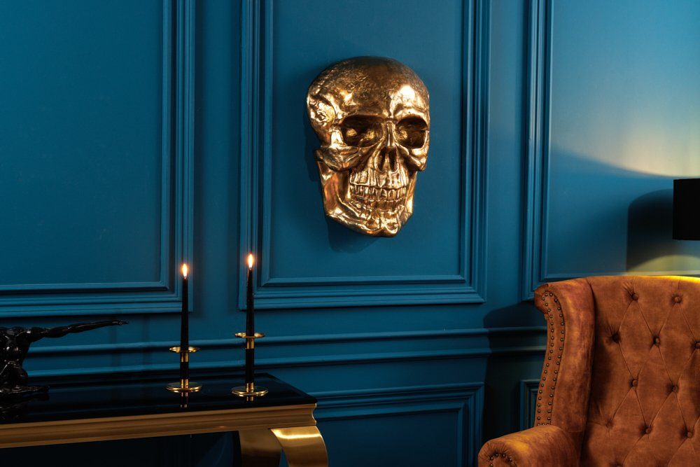 riess-ambiente Wanddekoobjekt Totenkopf · · Schlafzimmer Metall · 40cm gold SKULL 1 St), Deko-Schädel Wohnzimmer (Einzelartikel, · XXL