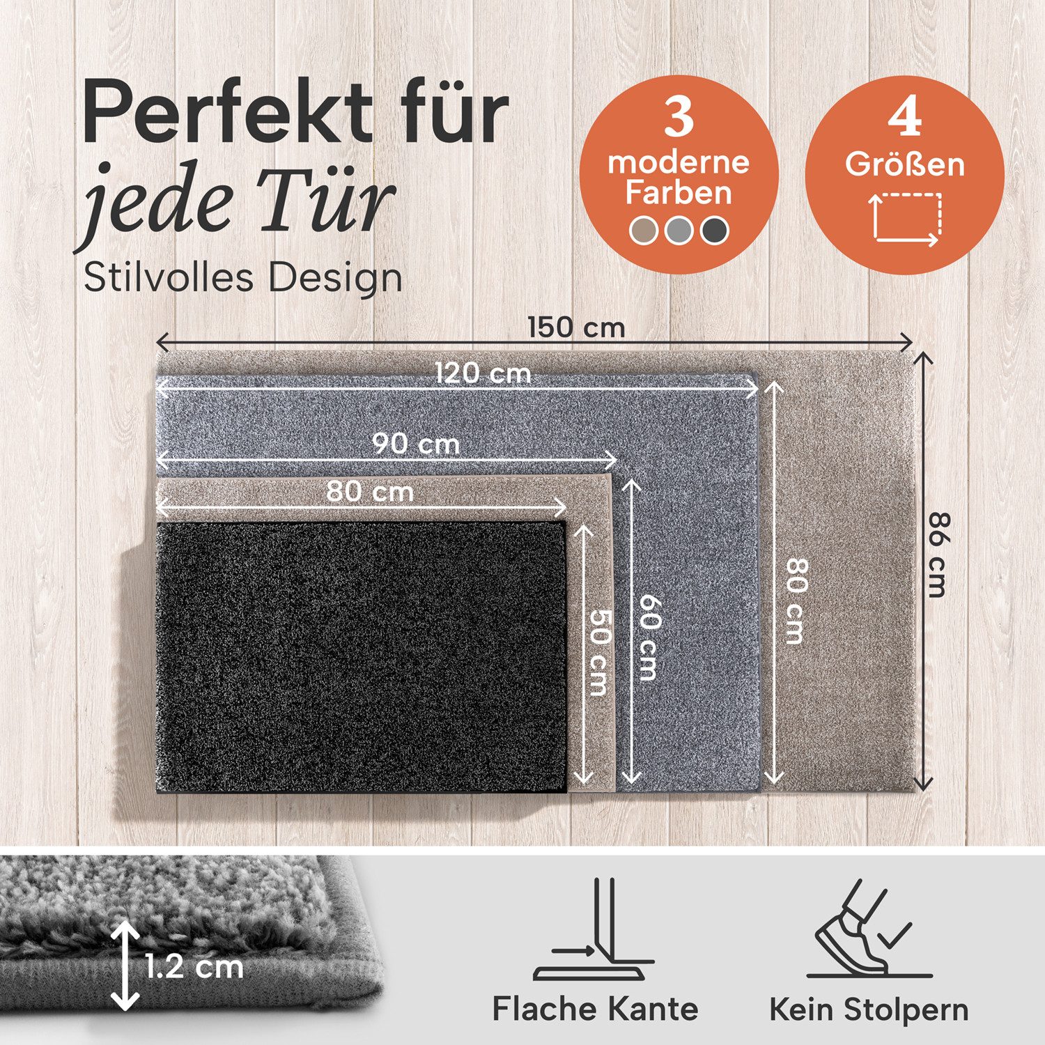 Blumtal Fußmatte Fußmatte außen & innen mit wasserdichter TPR-Rückseite, Mikrofaser Schmutzfangmatte- rutschfeste Fussmatte innen