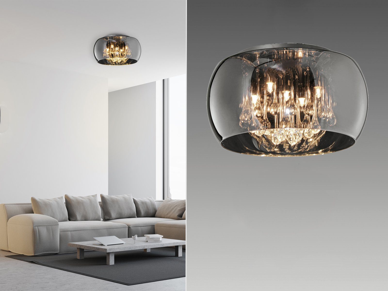Luxus LED Decken Leuchte Wohn-Zimmer Kristall Strahler Glas Schirm Küchen Lampe 