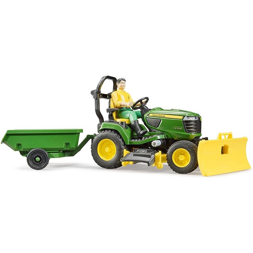 Bruder® Spielwelt 62104 - bworld John Deere Sitzrasenmäher mit Anhänger und Gärtner, für Kinder ab 4 Jahren