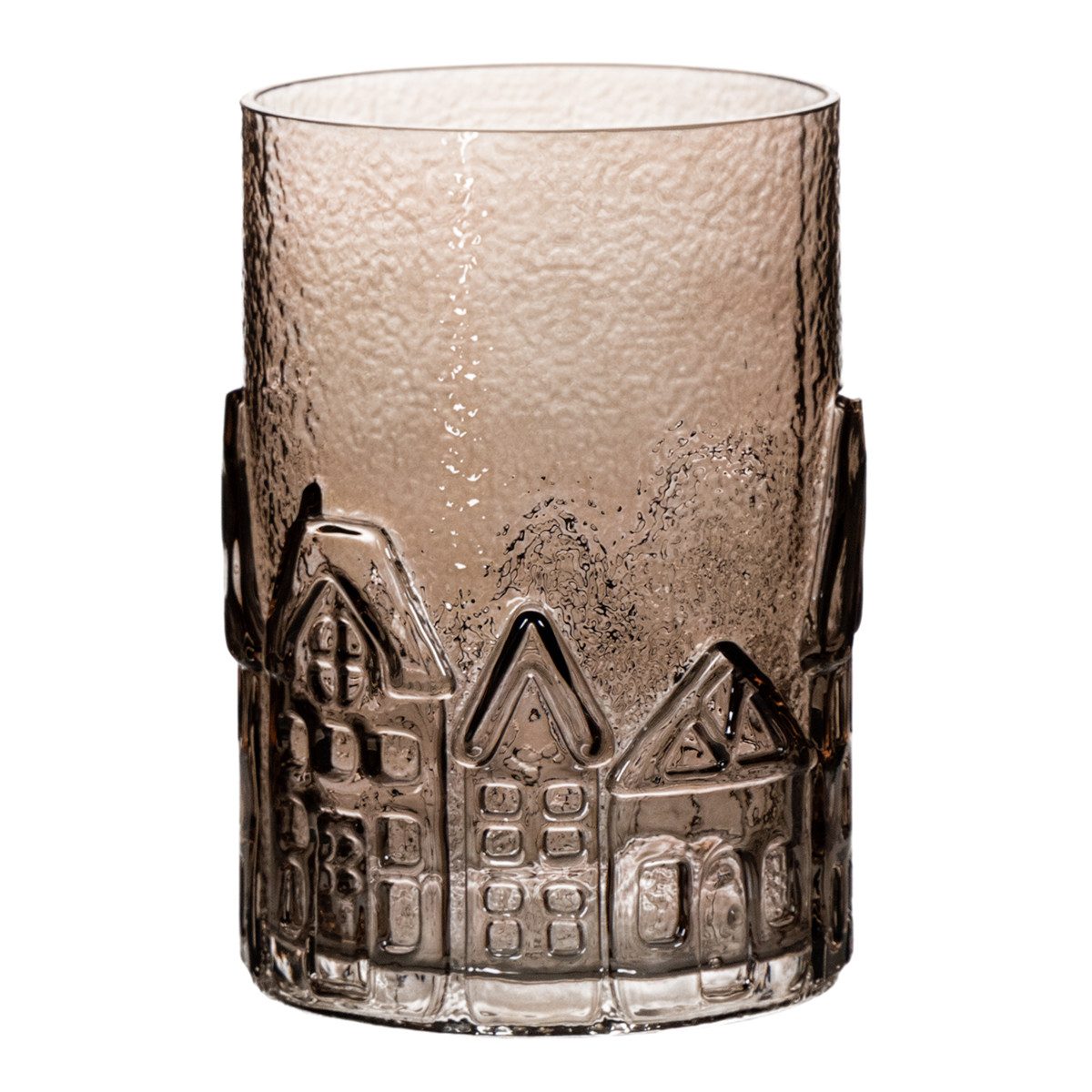 Posiwio Weihnachtsmann Windlicht aus Glas mit Häuser-Motiv zur Tischdekoration