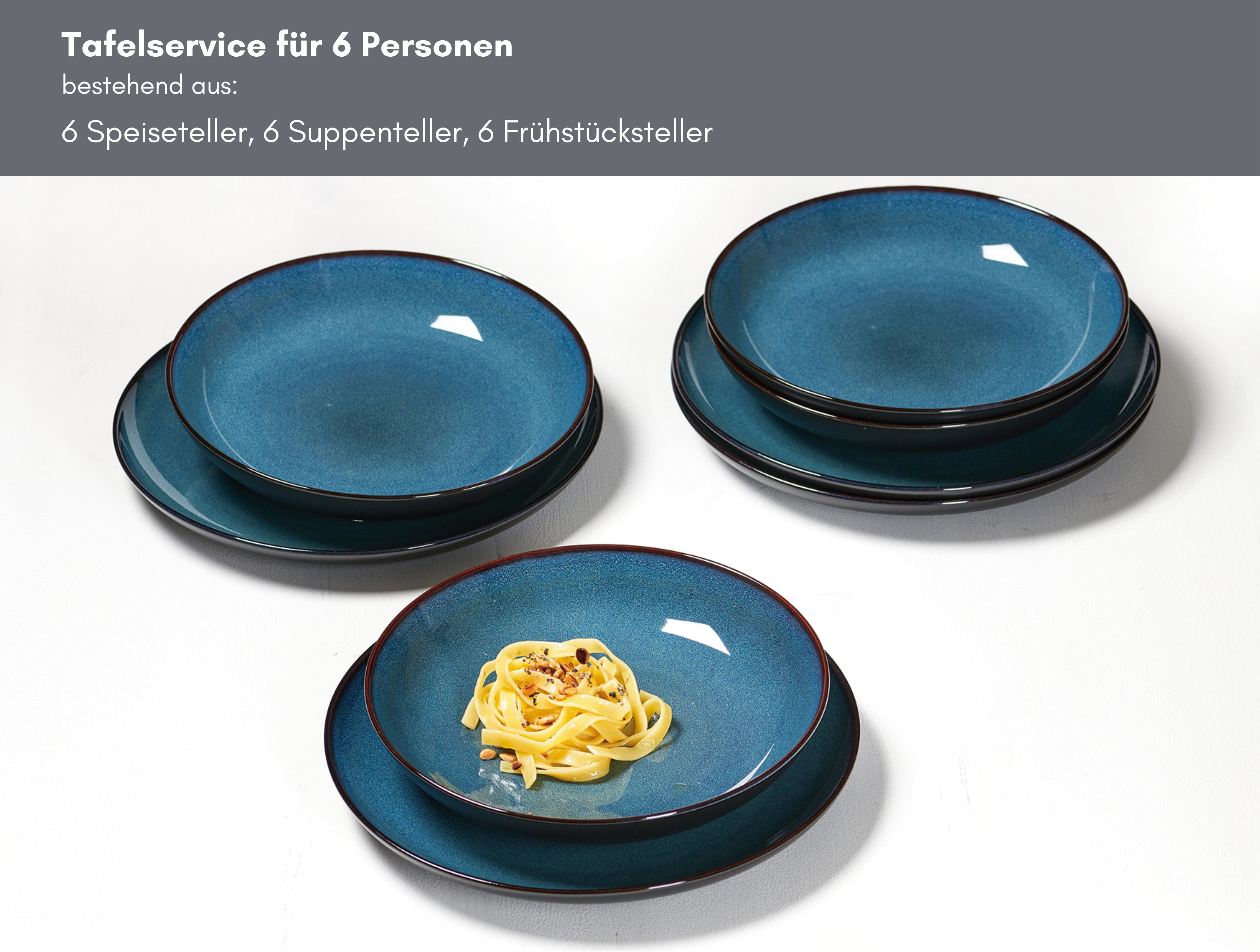 Ritzenhoff & Breker Tafelservice Bali (18-tlg), 6 Personen, Steinzeug, Teller Set, Porzellan, skandinavisch-schlichter Touch, Ø 21,5 cm