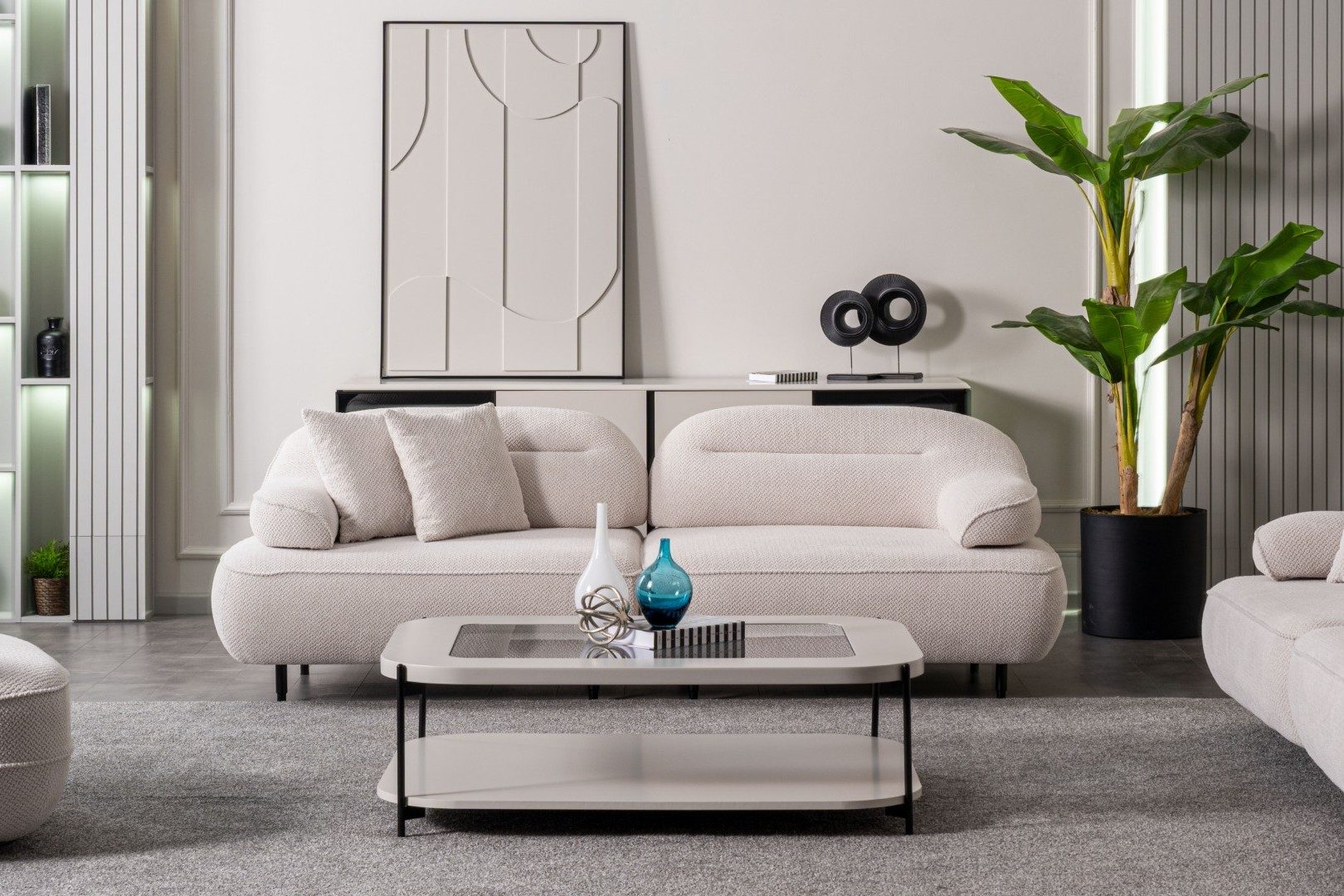 Xlmoebel 3-Sitzer Beige Sofa im modernen Minimalismus mit hohem Komfort, 1 Teile, Made in Europa