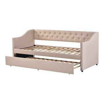 Ulife Daybett Beige ausziehbares Tagesbett Schlafsofa mit Unterbett Leinen, 90x200cm