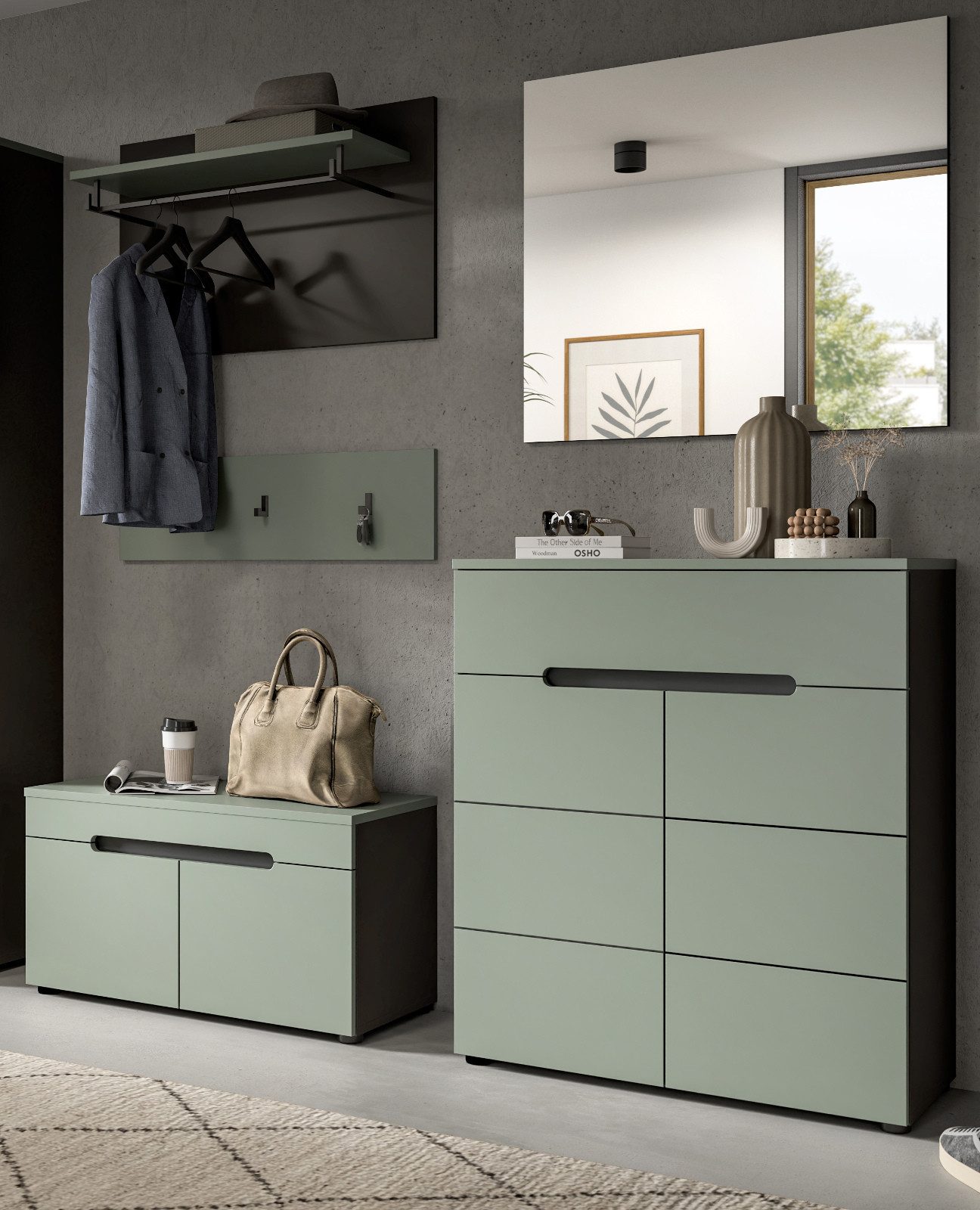 Inn.Furn Garderoben-Set Cooper, (Flurgarderobe in Salbei Grün und Basalt Gr günstig online kaufen