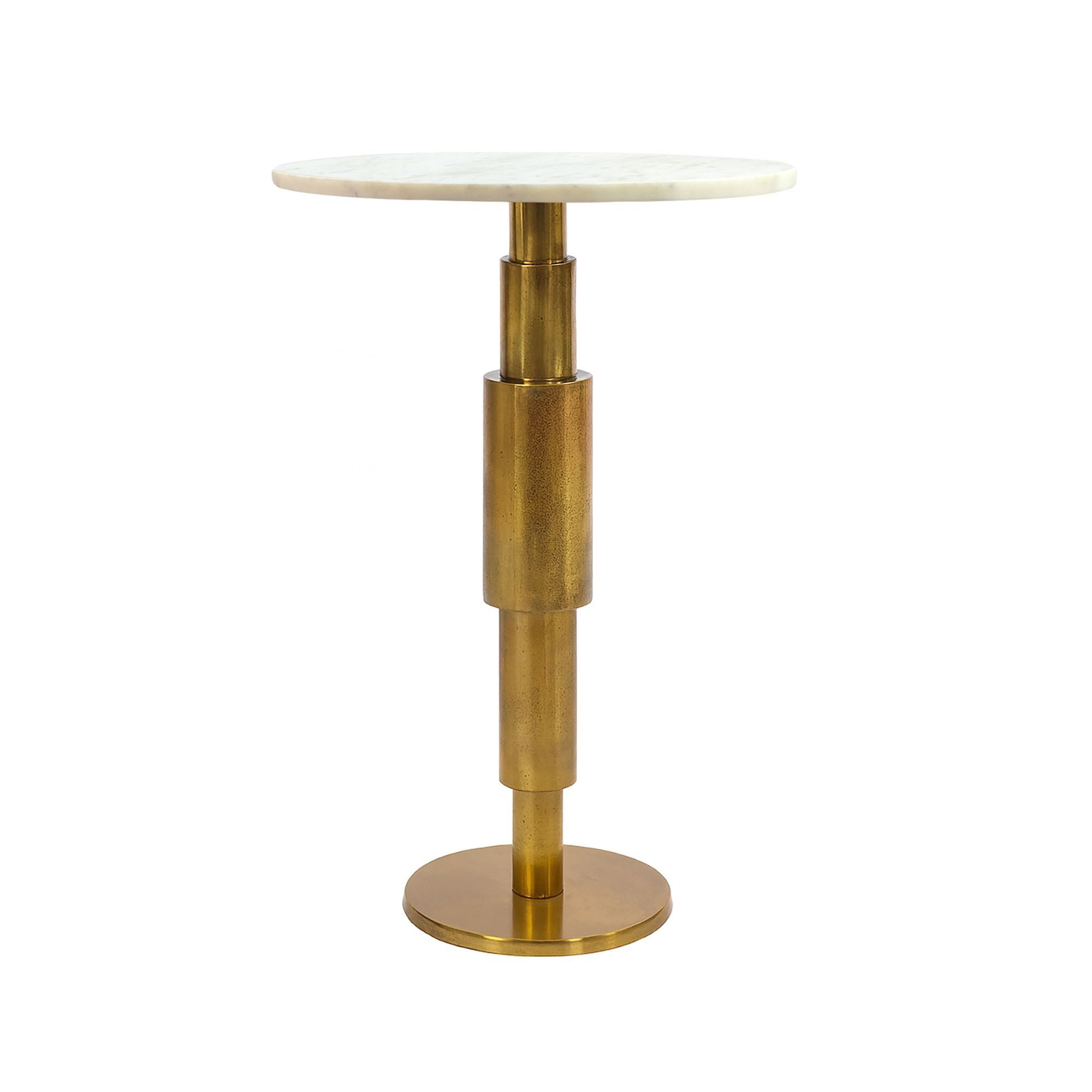 furnicato Beistelltisch Marmor Art Decó 37x37x59 cm Weiß-Gold (1-St), Handgefertigter Beistelltisch mit Ablage und Filzgleitern für Böden