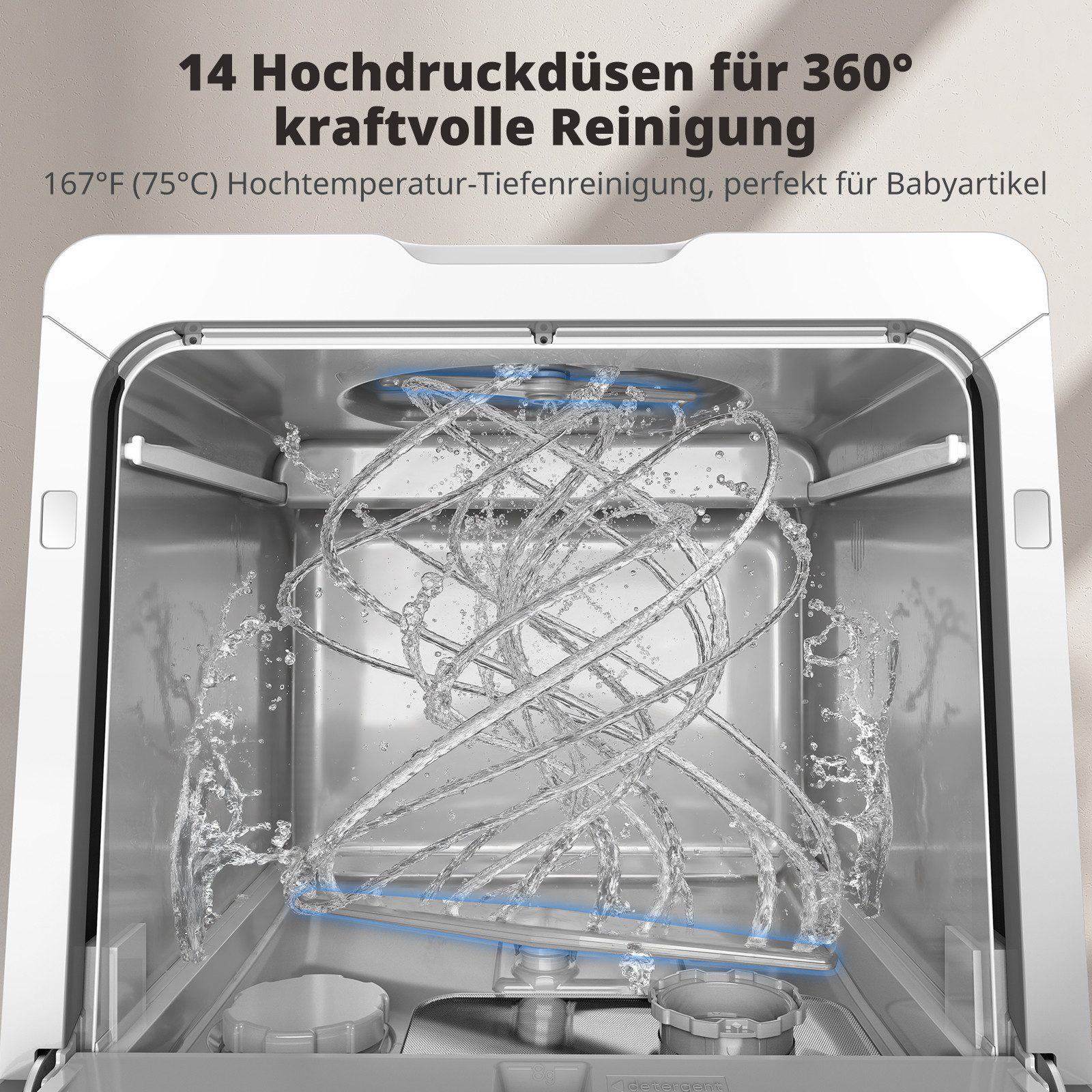 Airmsen Tischgeschirrspüler Mini Geschirrspüler mit 5L Wassertank,Kindersicherung & 18h verzögerter Start TDQR09A, 5 l, Salzbehälter,7 Spülprogramme, Heißlufttrocknung, 360°nahtlose Reinigung