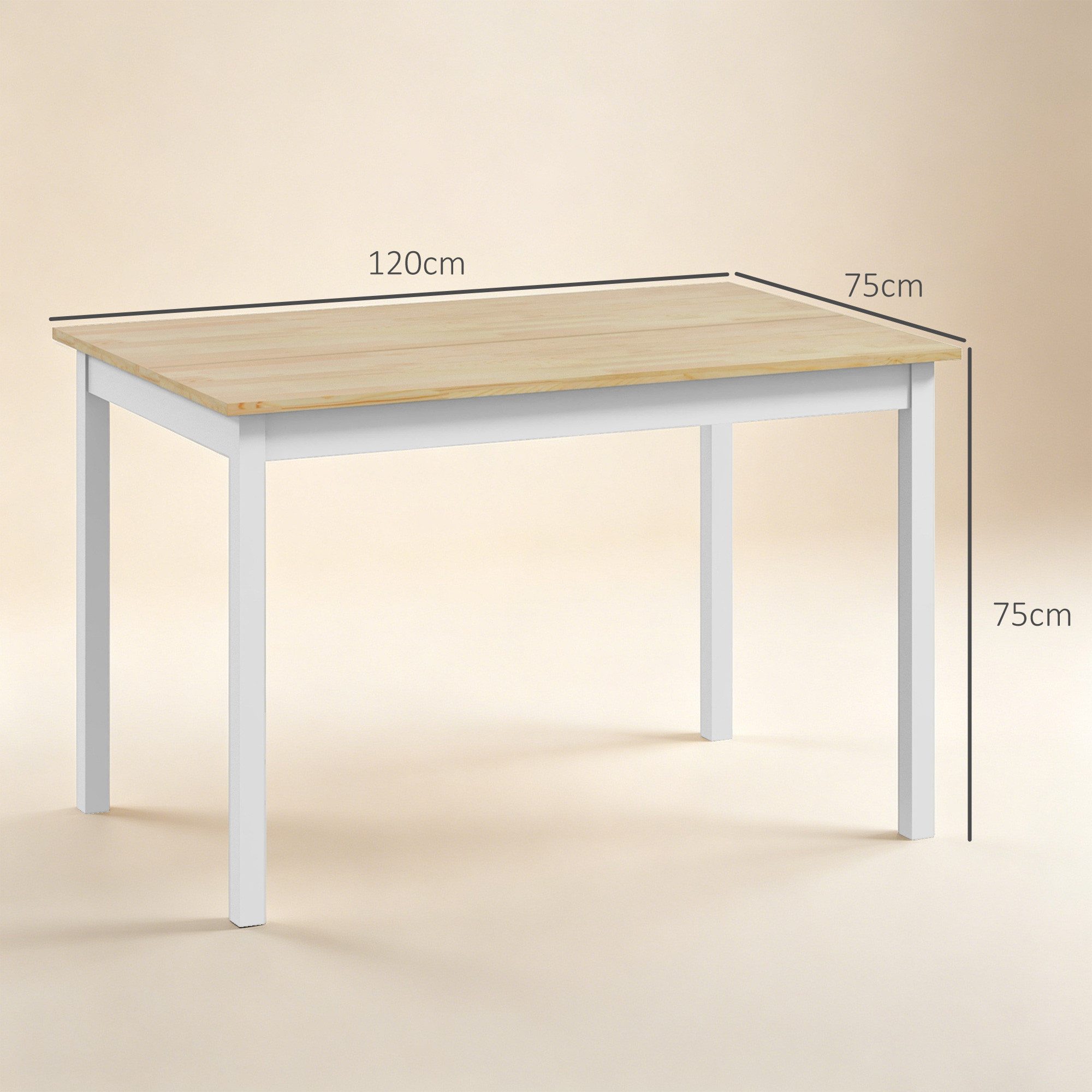 HOMCOM Esstisch Küchentisch Esszimmertisch aus Holz (Set, 1-St., 1 Tisch), Tischplatte 120 x 75 cm, für 4 Personen