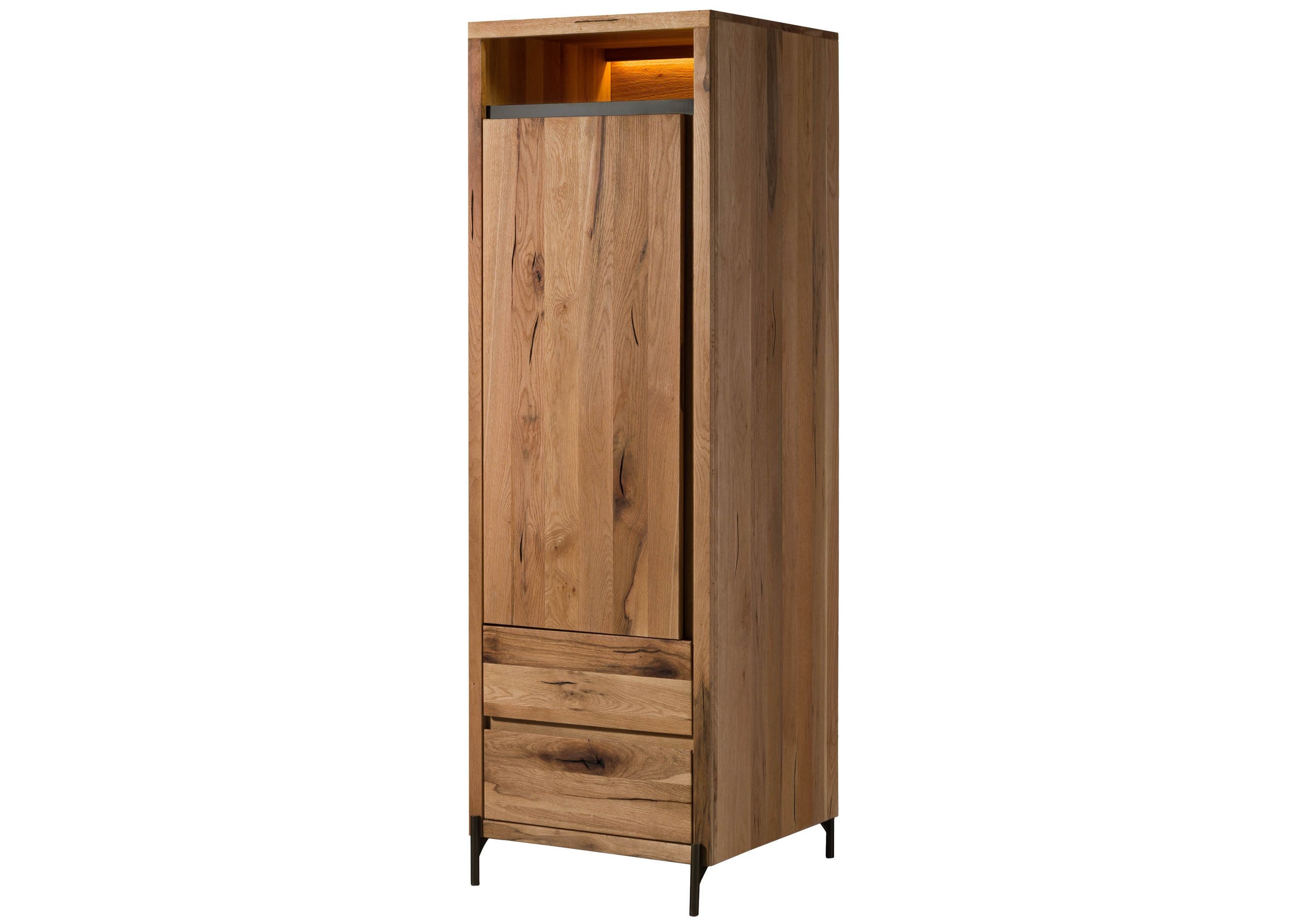 Massivmoebel24 Garderobenschrank MONTREUX LUX (Wild-/Zerreiche 62x67x195 natur geölt MONTREUX LUX #135) Wild-/Zerreiche 62x67x195 natur geölt MONTREUX LUX #135