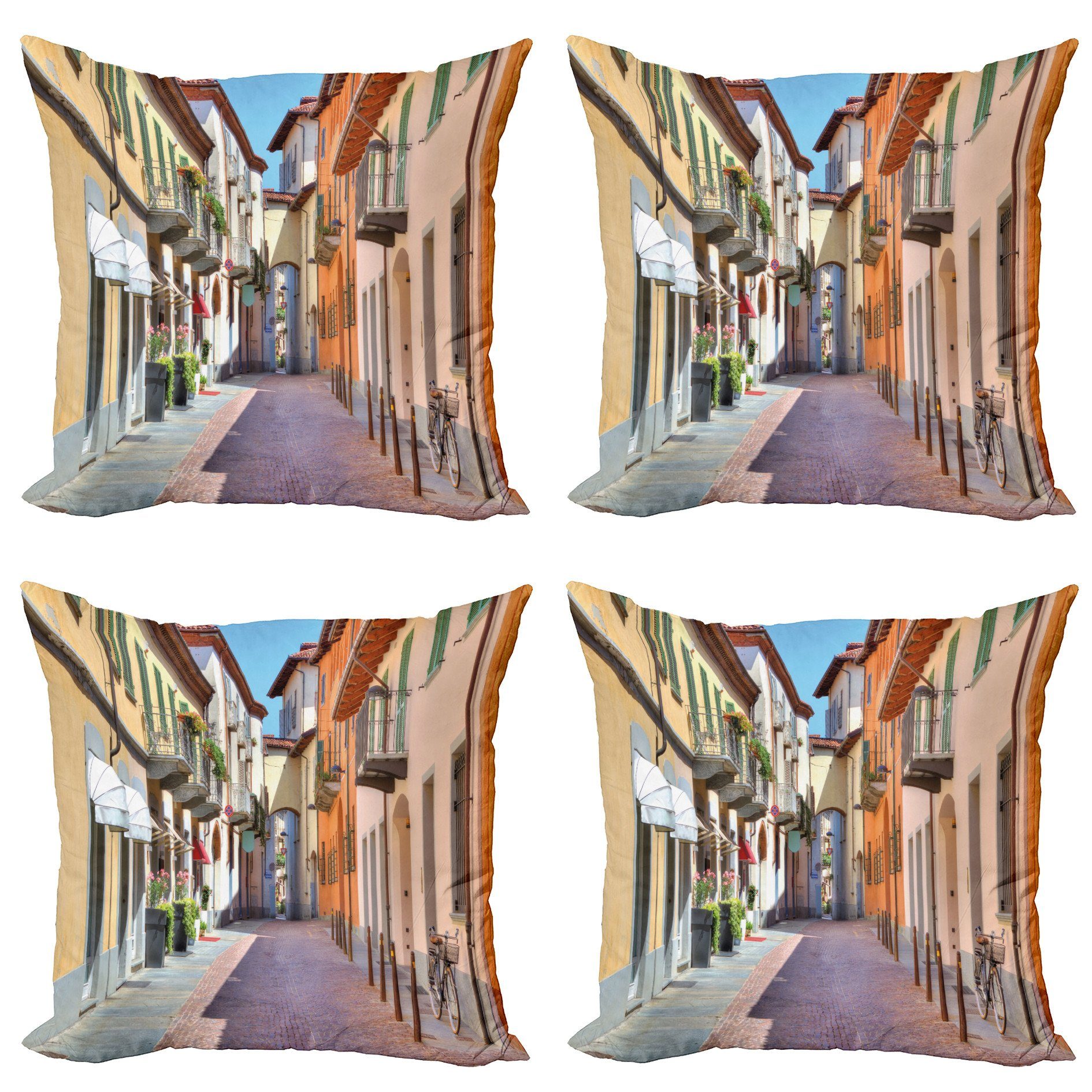 Kissenbezüge Modern Accent Doppelseitiger Digitaldruck, Abakuhaus (4 Stück), Stadt Alba Stadt Italien Straße