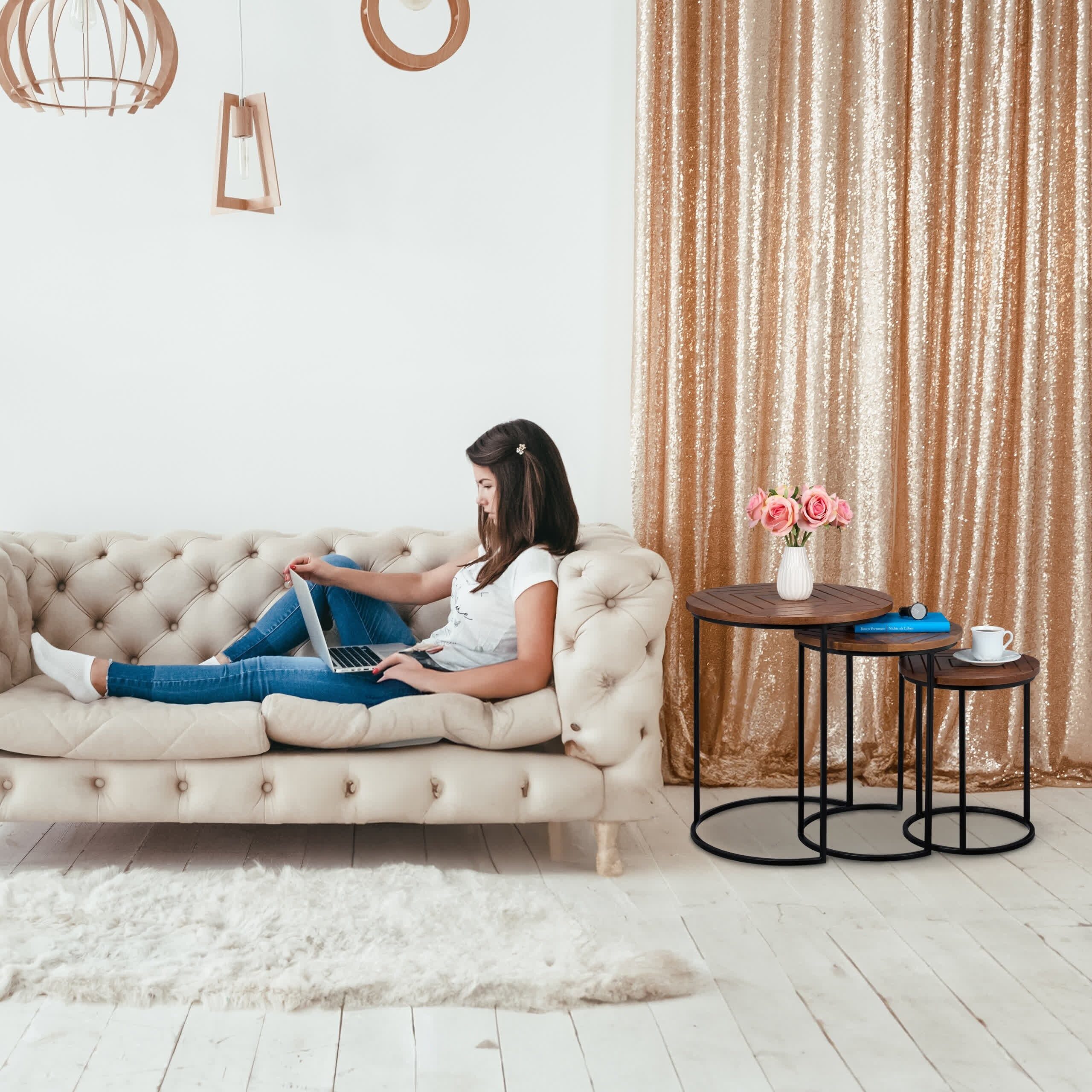 relaxdays Satztisch 3er Set Mangoholz & Metall günstig online kaufen