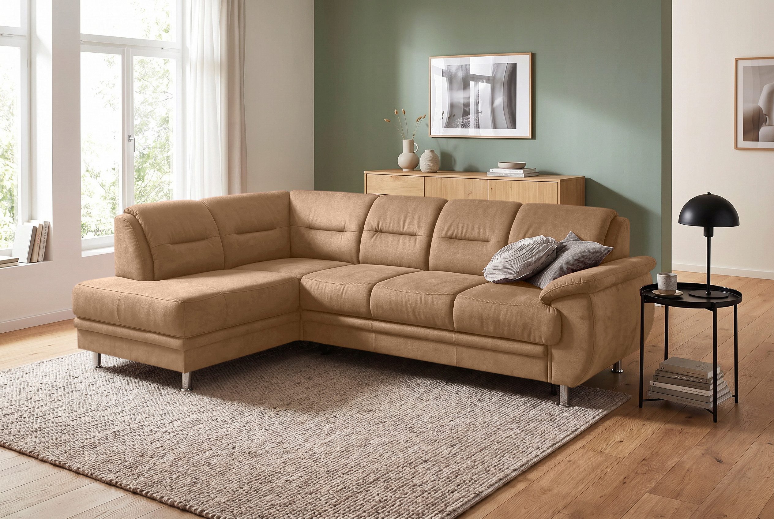sit&more Ecksofa Mailand L-Form, B: 250 cm, Komfortsitzhöhe 46 cm, mit Schlaffunktion, Eckcouch in Kunstleder & Stoff